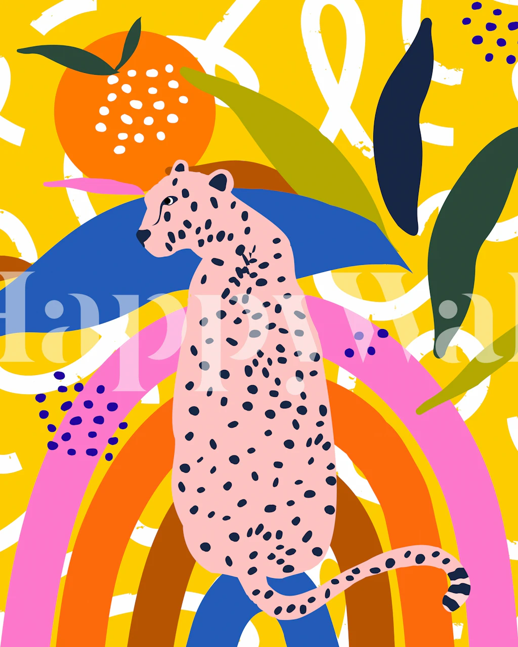 Leopard Somewhere Over the Rainbow papel de parede em um quarto