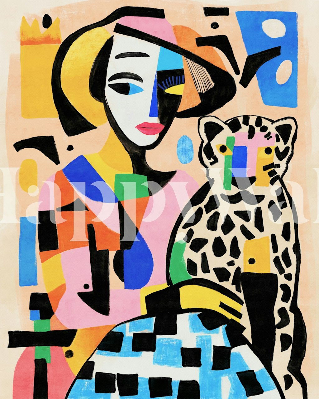 Cubist Safari Companions wallpaper in a room