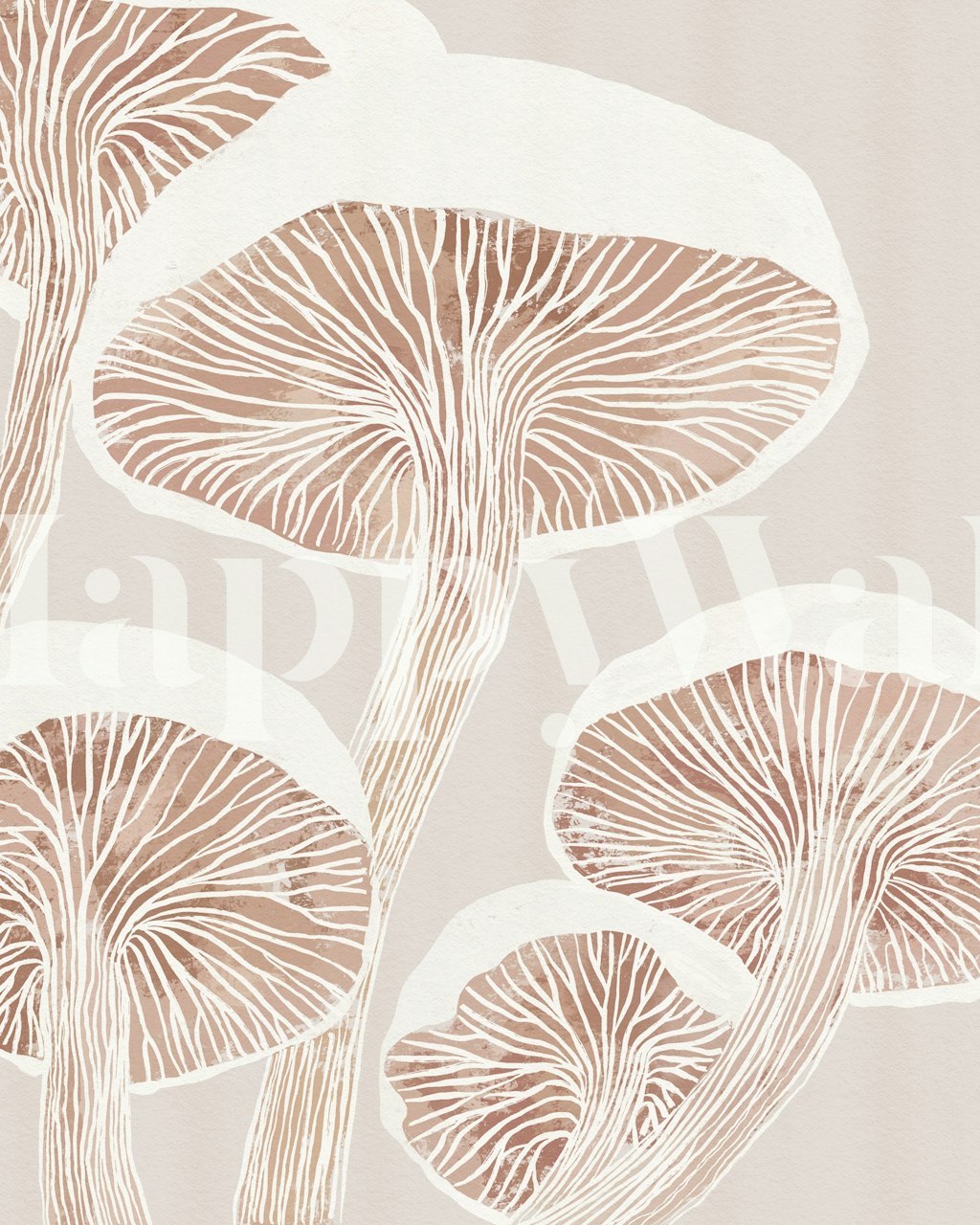White mushrooms with intricate lines on a soft beige background wallpaper