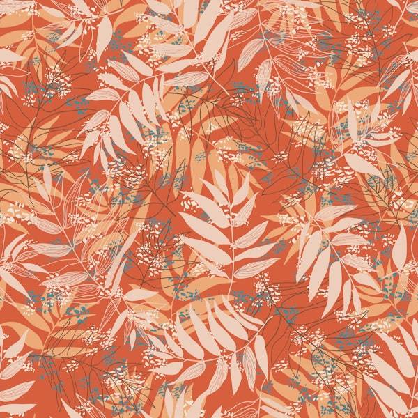 Open Leafy Textured Tropical - warm red