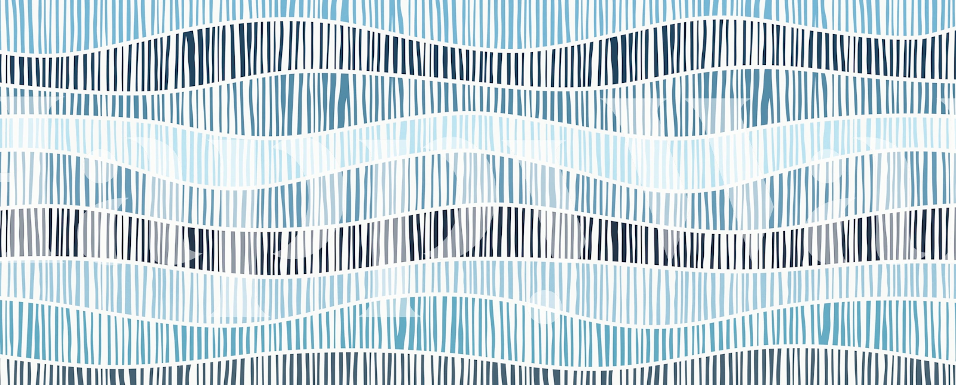 Wavy blue and white striped design wallpaper