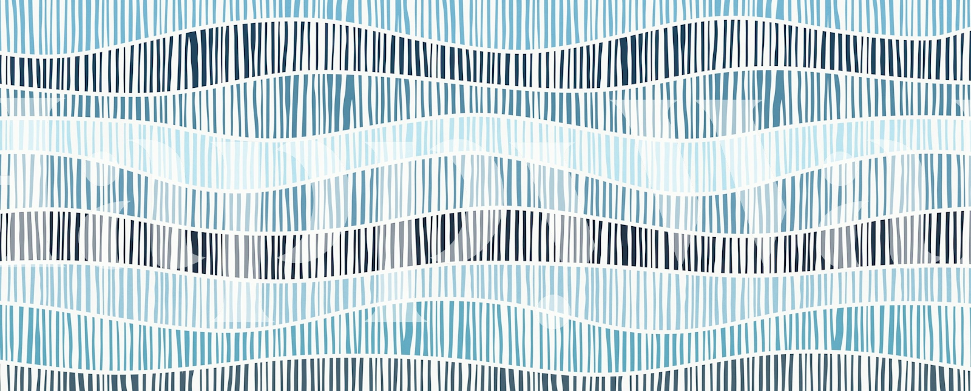 Wavy blue and white striped design wallpaper
