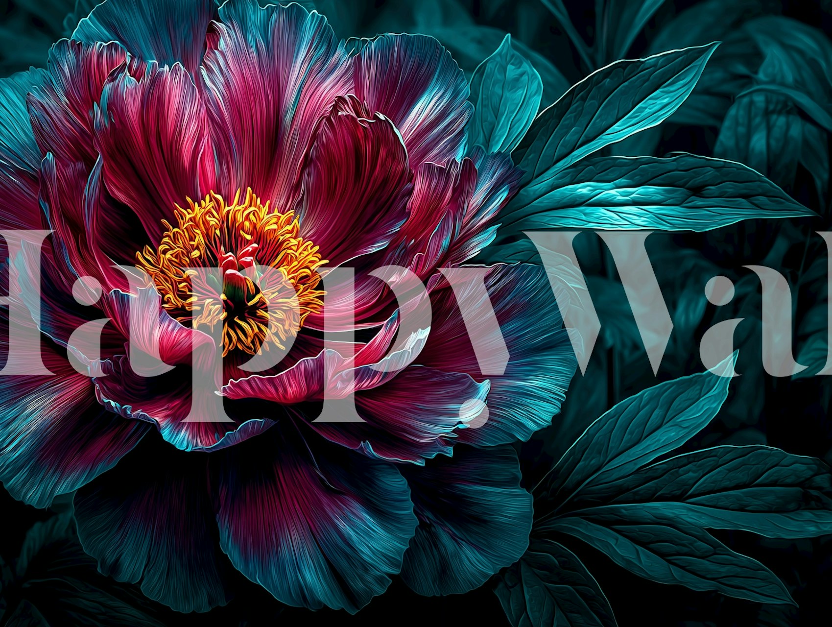 Dizajn tapete Midnight Flower Symphony u sobi.