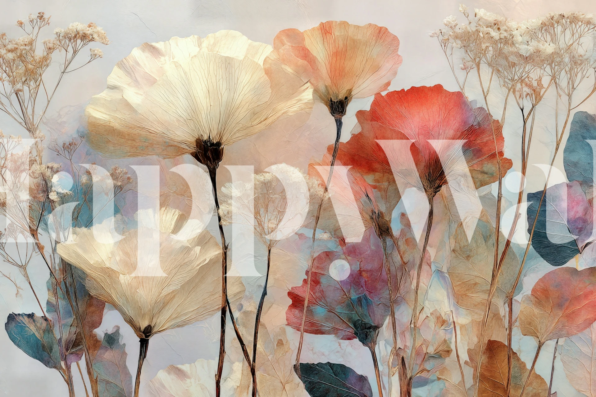 Soft pastel floral meadow wallpaper with delicate blooms