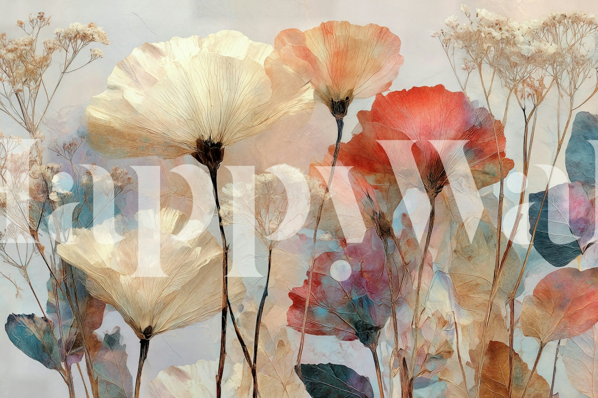 Soft pastel floral meadow wallpaper with delicate blooms