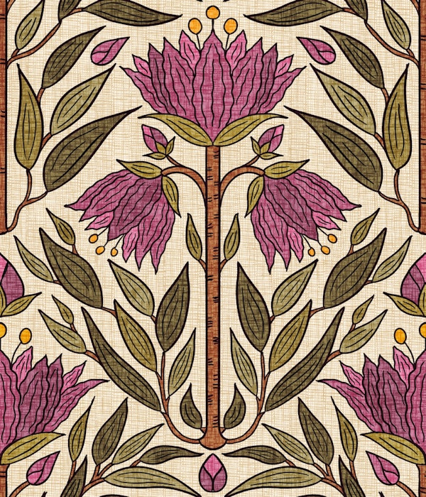 Fritillaries in Mulberry & Olive - Stylized