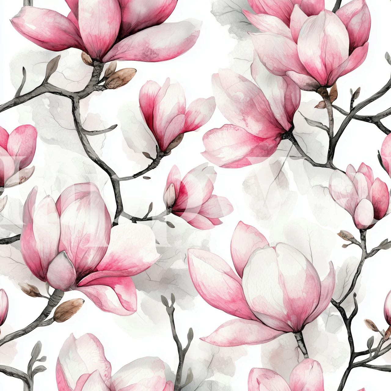 Pink magnolia flowers on branches, floral design wallpaper