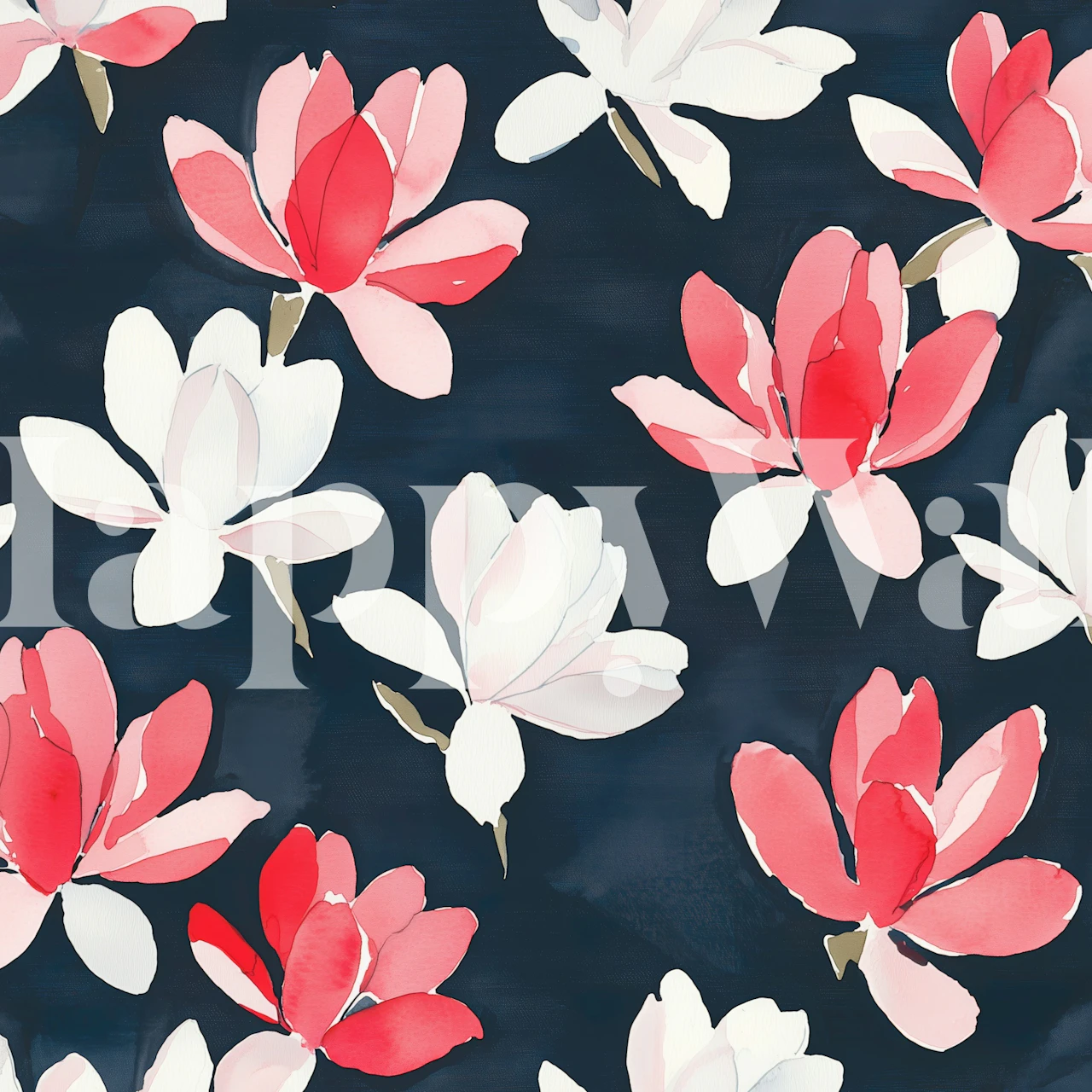 Pink and white magnolia flowers on dark blue background wallpaper