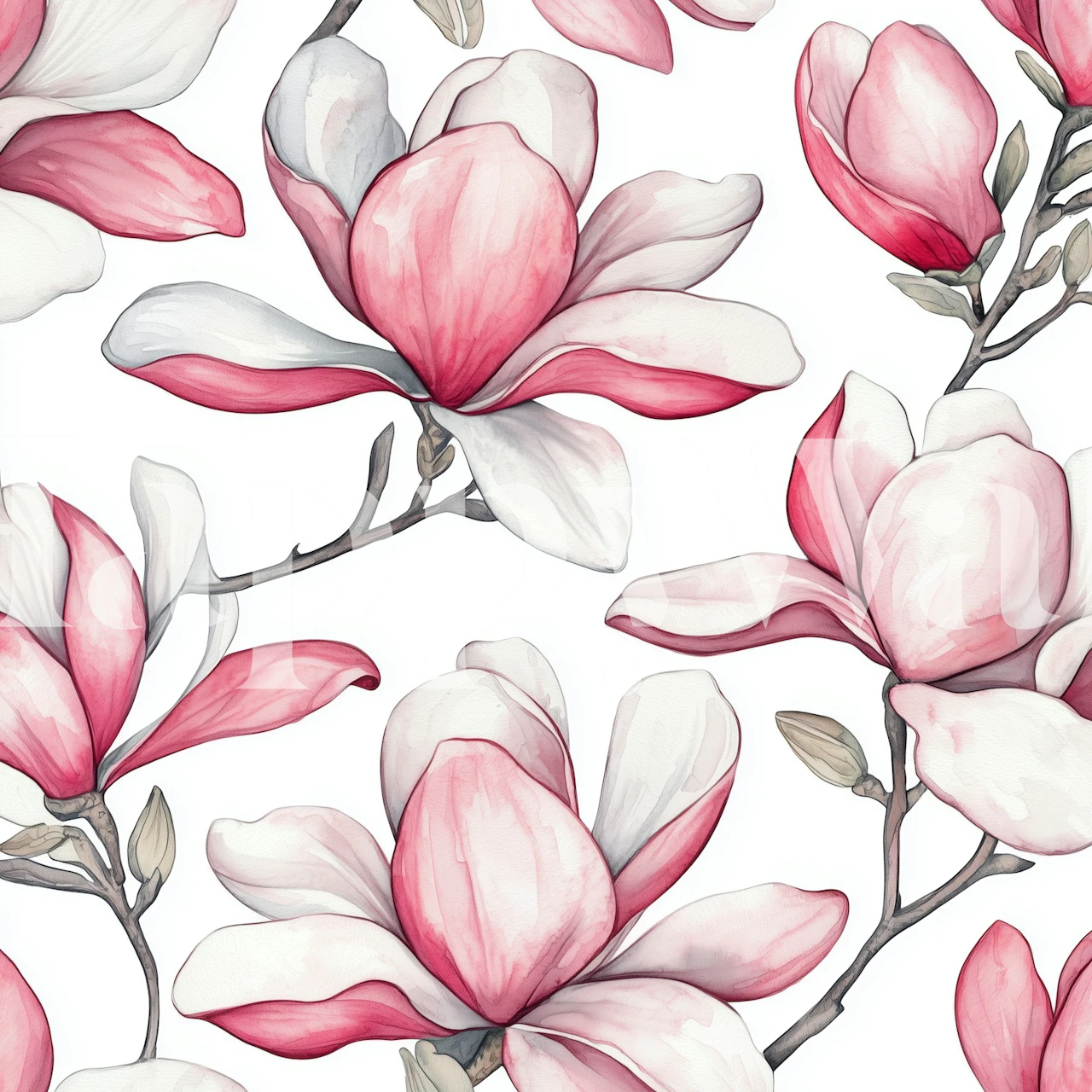 Pink and white magnolia flowers on a white background wallpaper