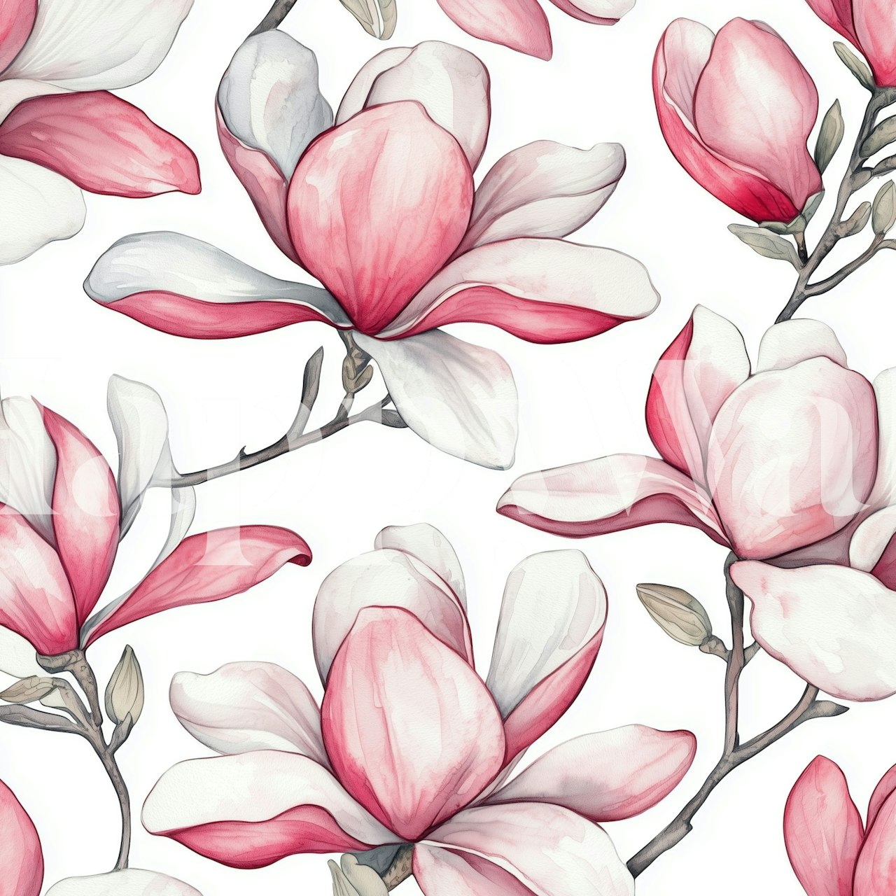 Pink and white magnolia flowers on a white background wallpaper