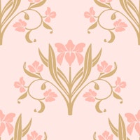 Lilies in Blush Coral and Natural Mustard wallpaper