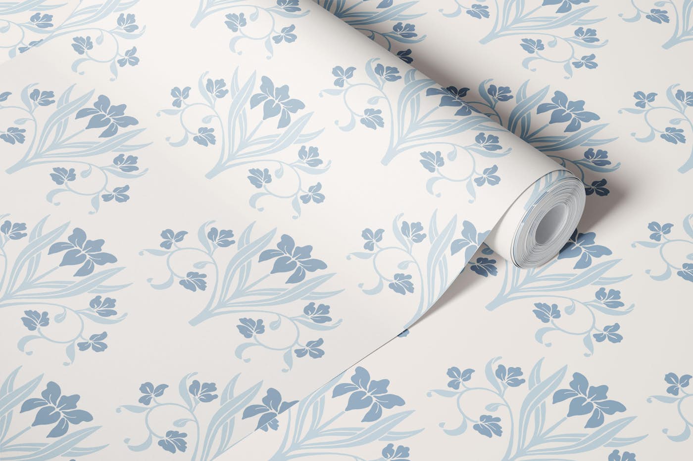 Lilies in Geyser Blue and Warm White wallpaper roll