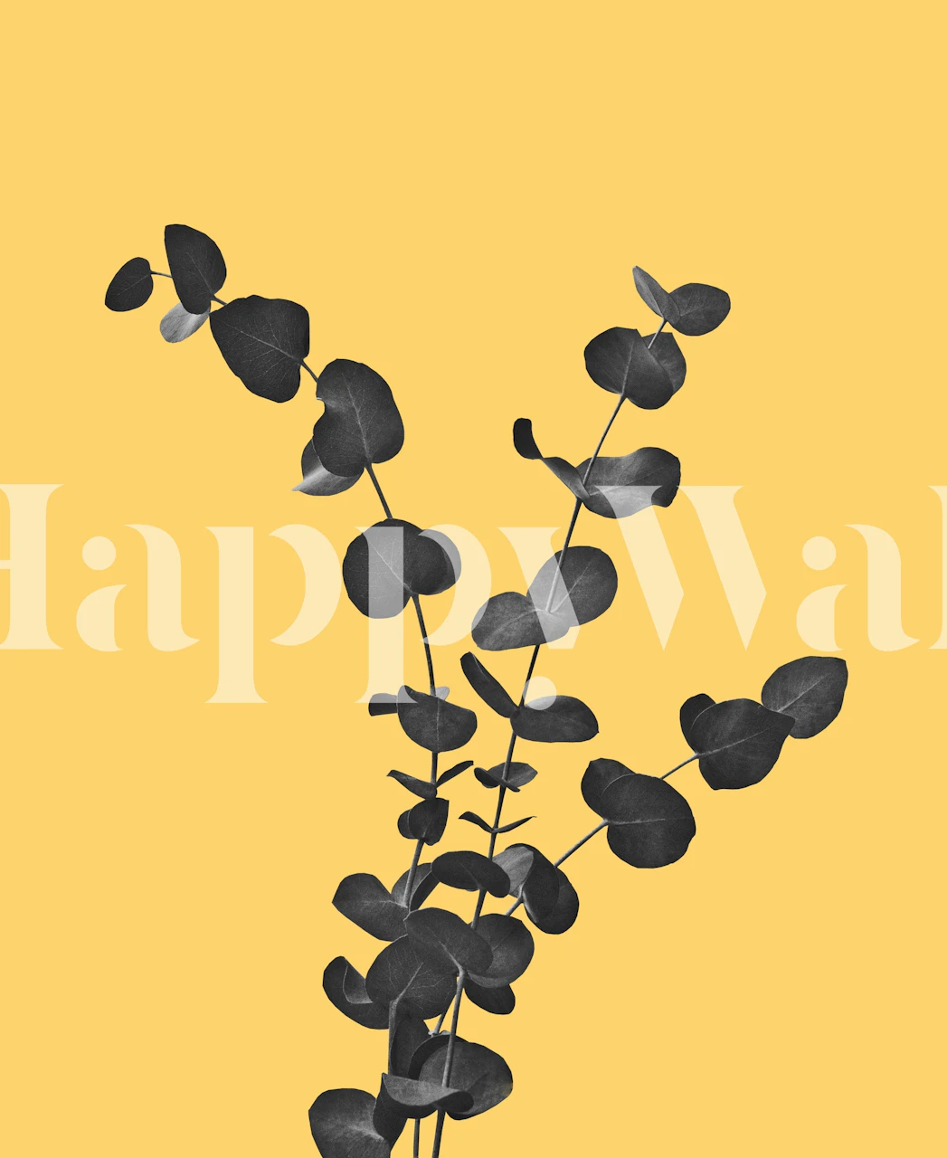 Fotomural silueta de eucalipto sobre fondo mostaza