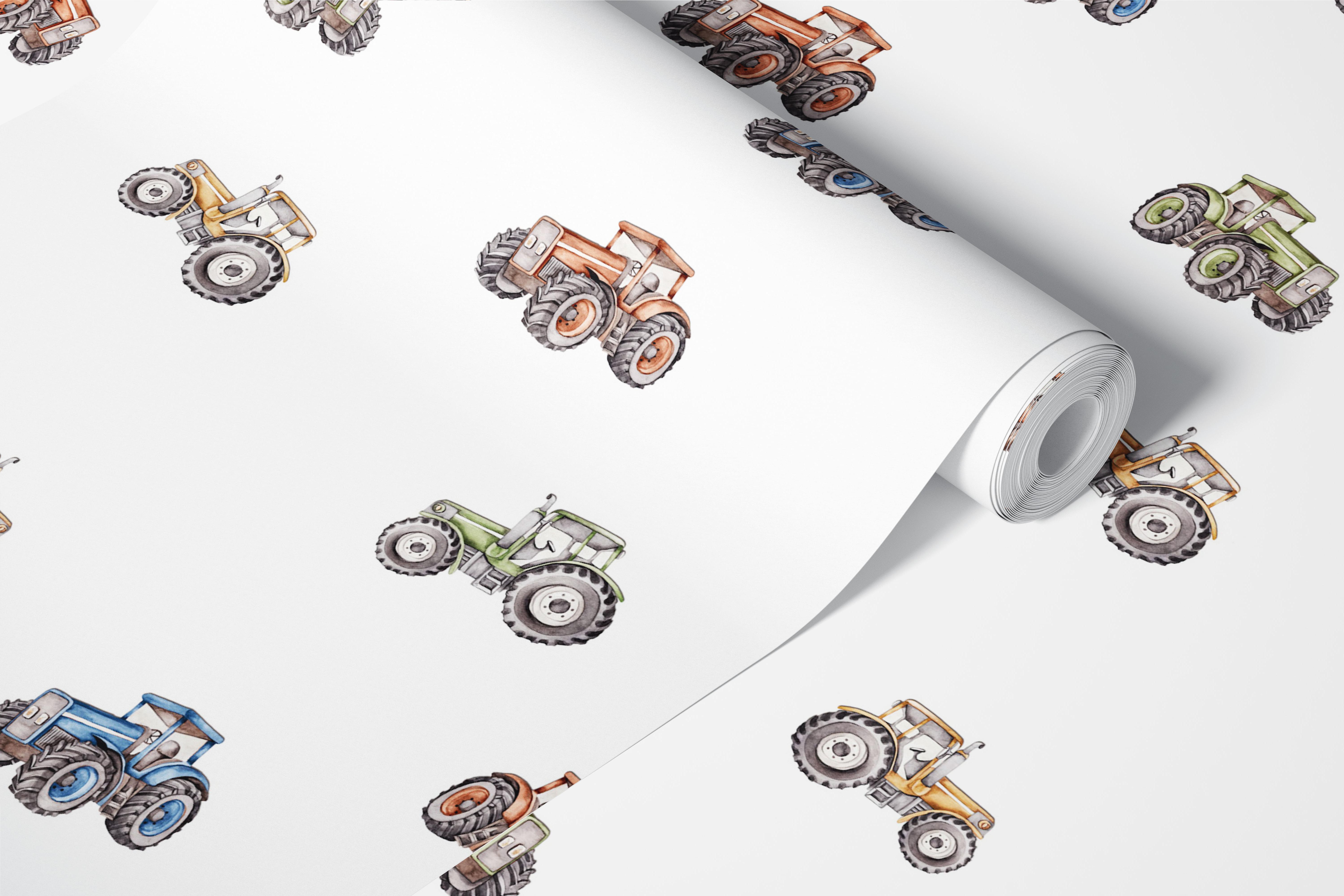 Colorful tractors on a white background wallpaper