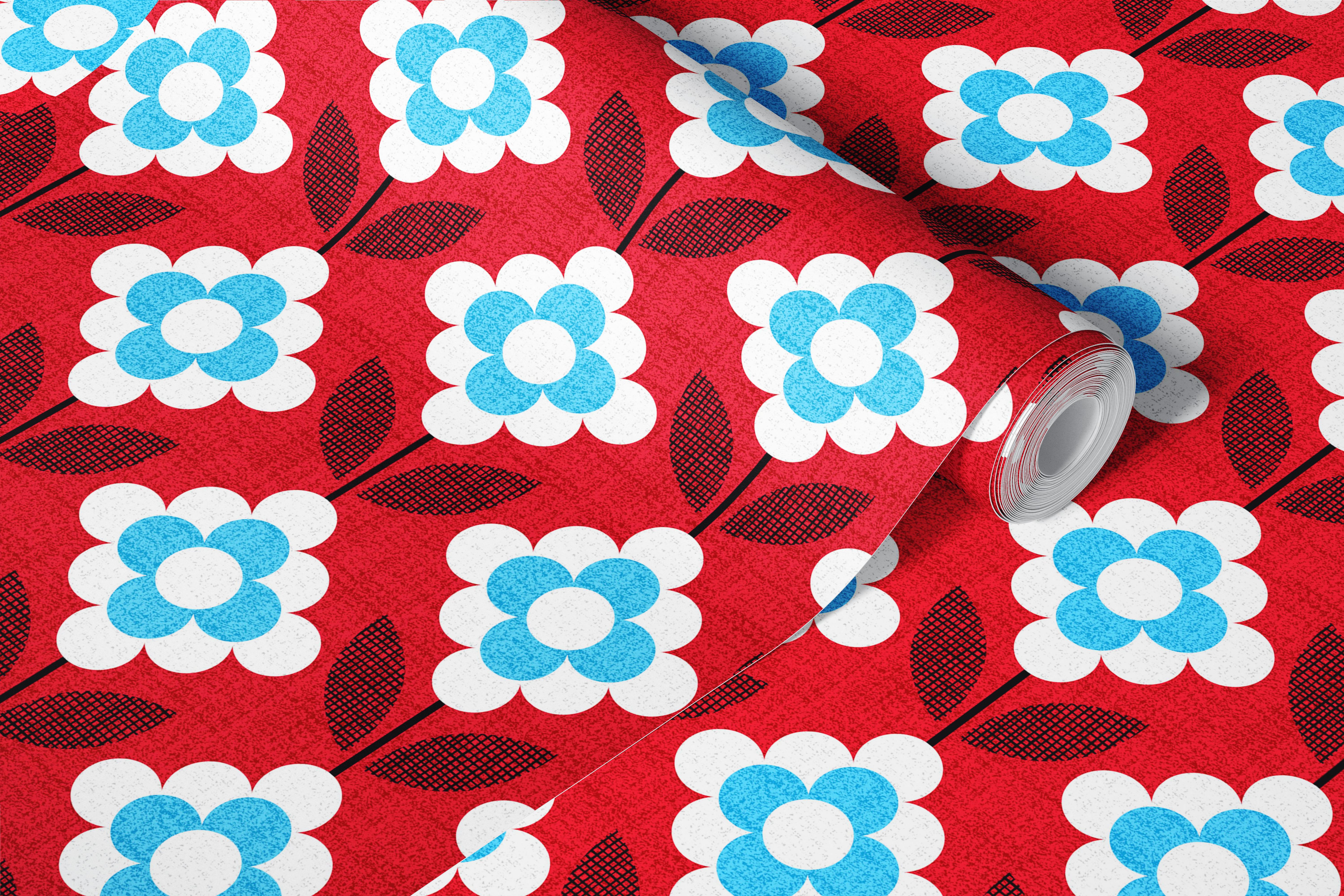 Colorful flower pattern wallpaper in a room