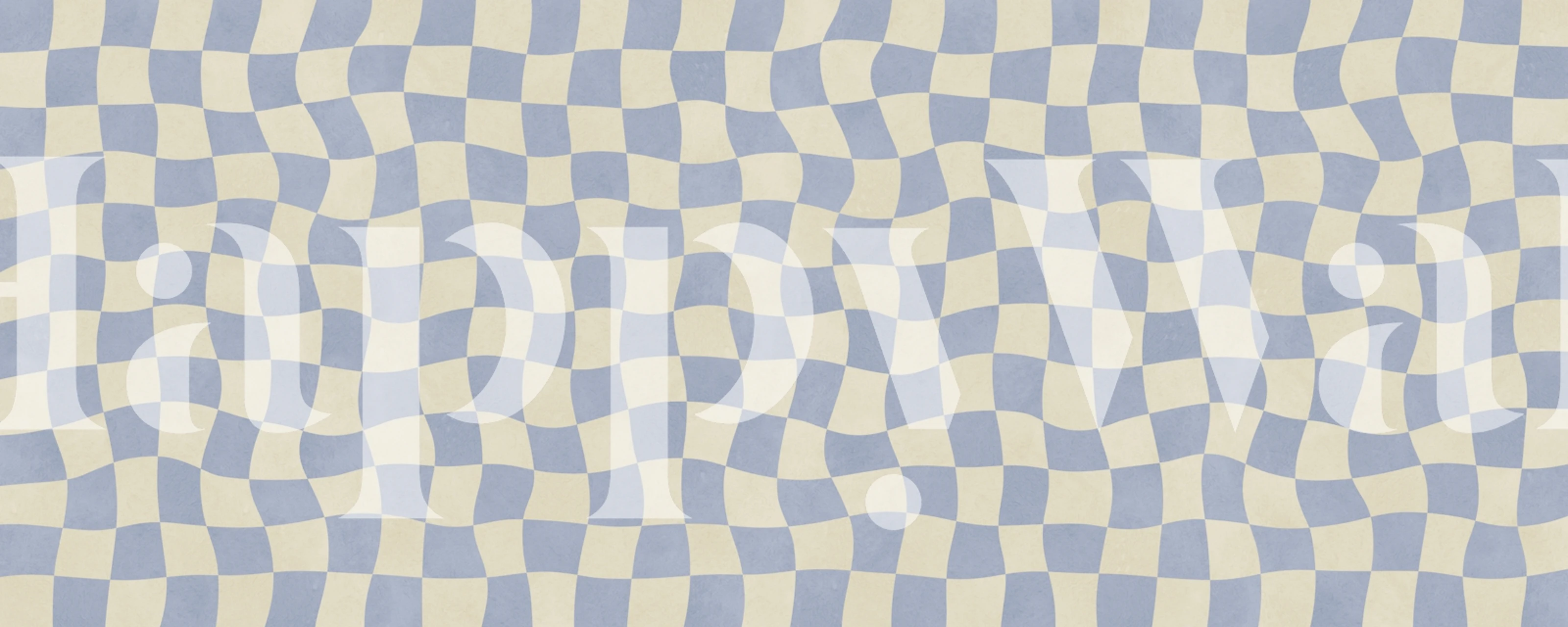 Blue and beige checkered wave pattern wallpaper