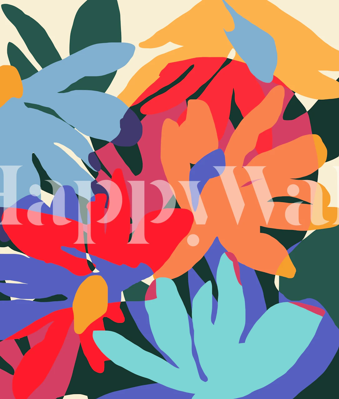 Vibrant floral wallpaper in a room