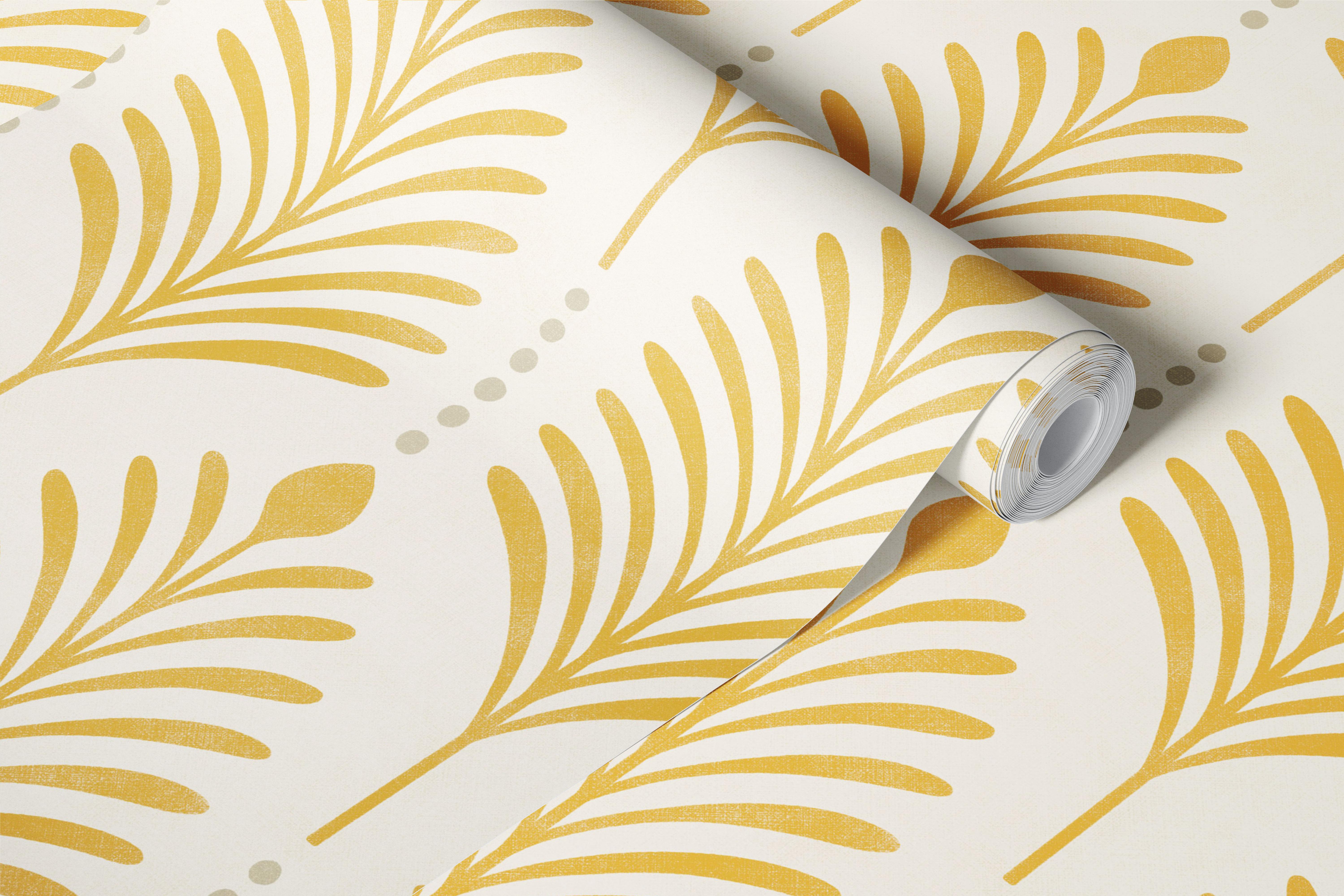 Mustard art deco vertical leaves wallpaper in room