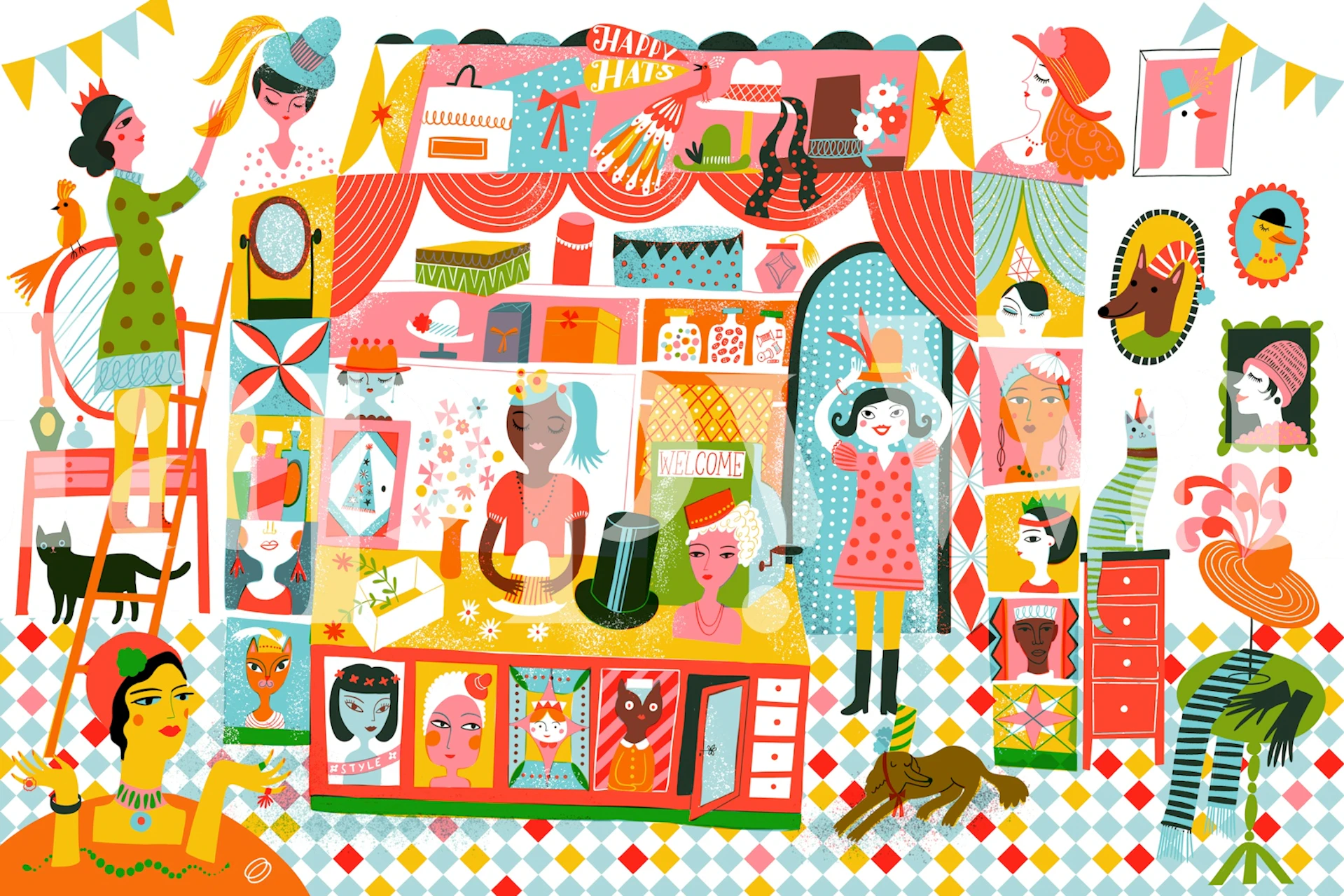 Colorful My happy hats boutique wallpaper in room