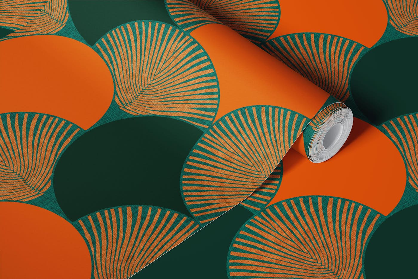 Vintage Palm Mid-century Harmony Orange Green wallpaper roll