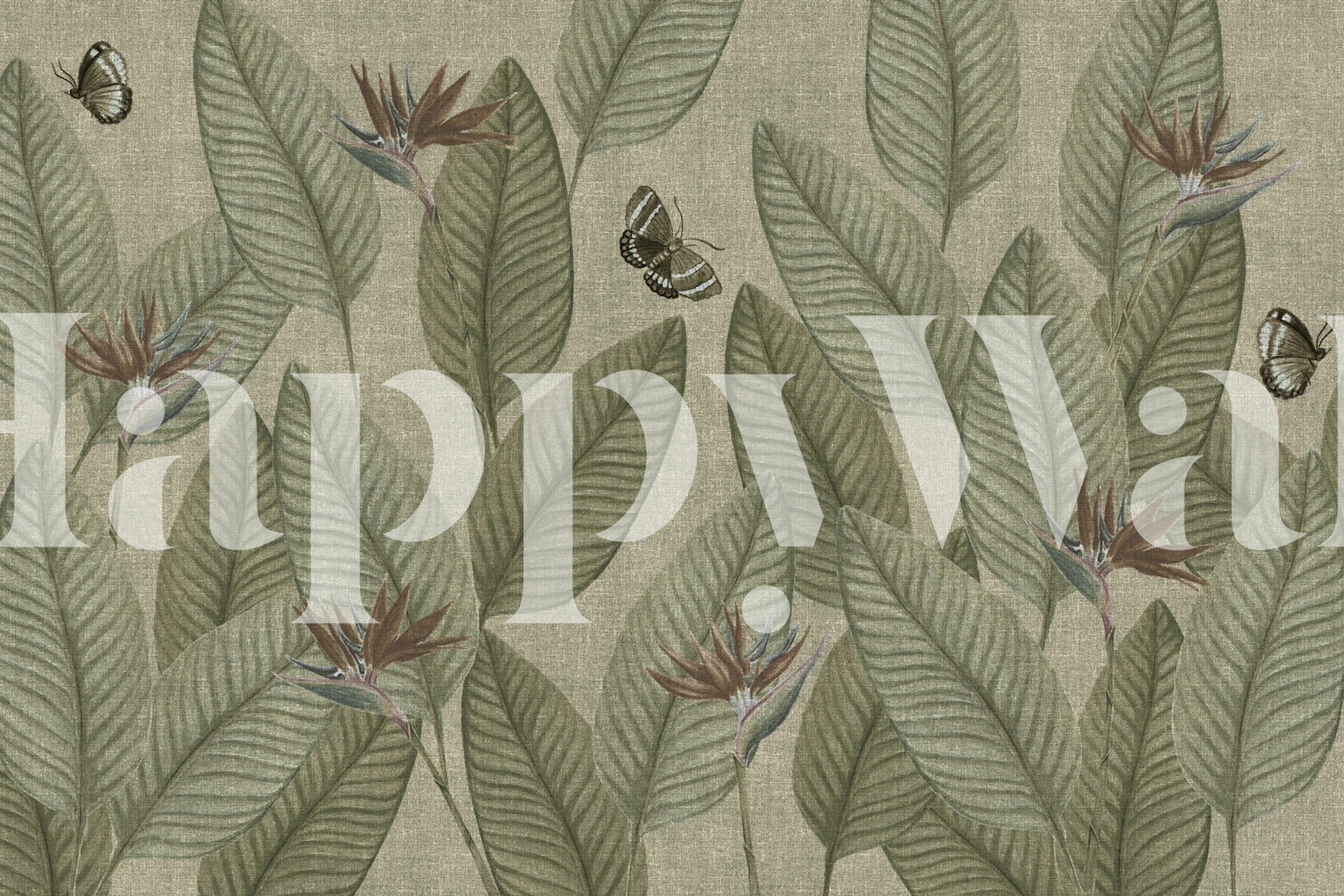 Tropical green leaves and bird wallpaper, vintage style
