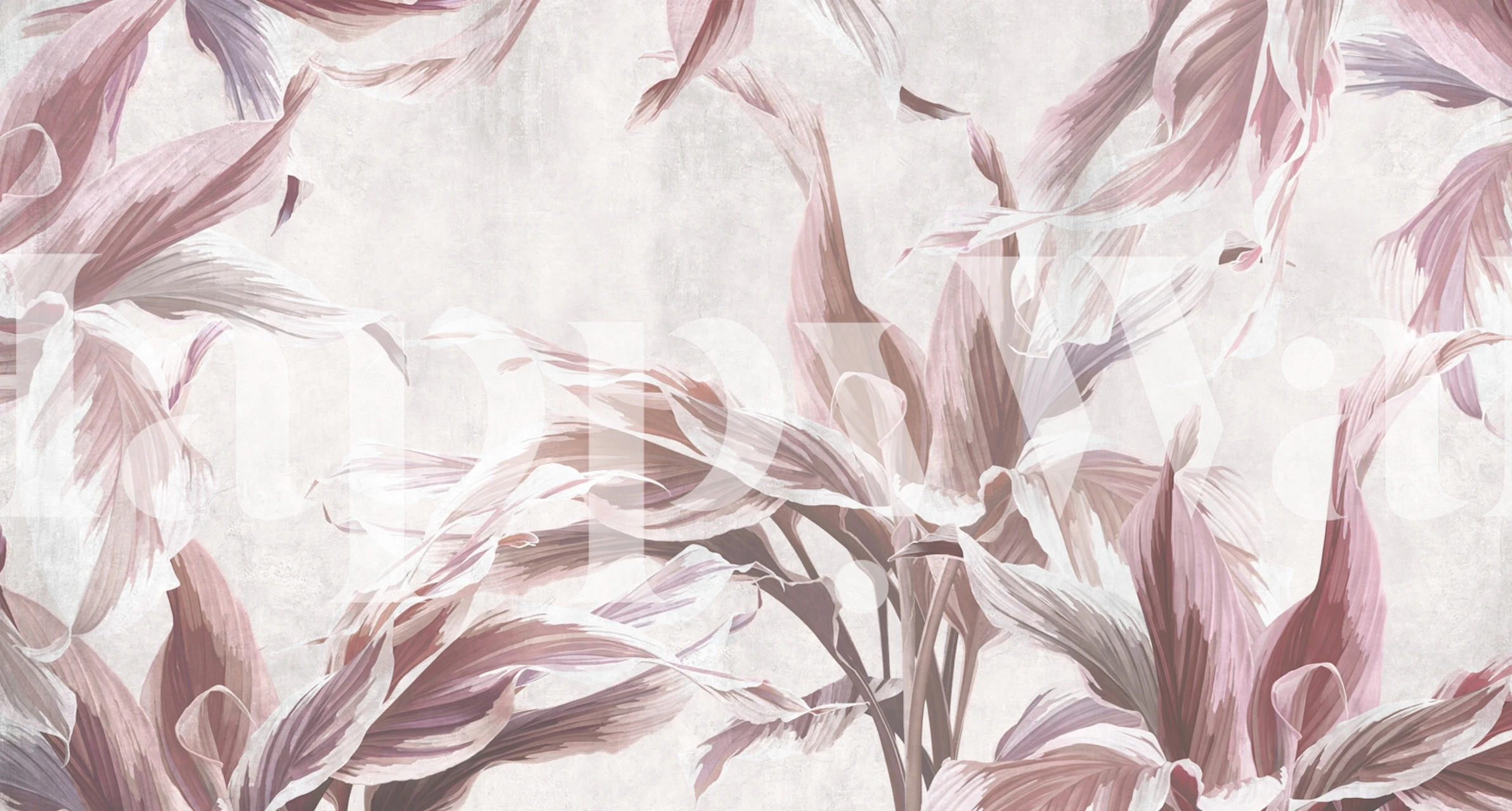 Pink floral botanical pattern wallpaper on a soft textured background.
