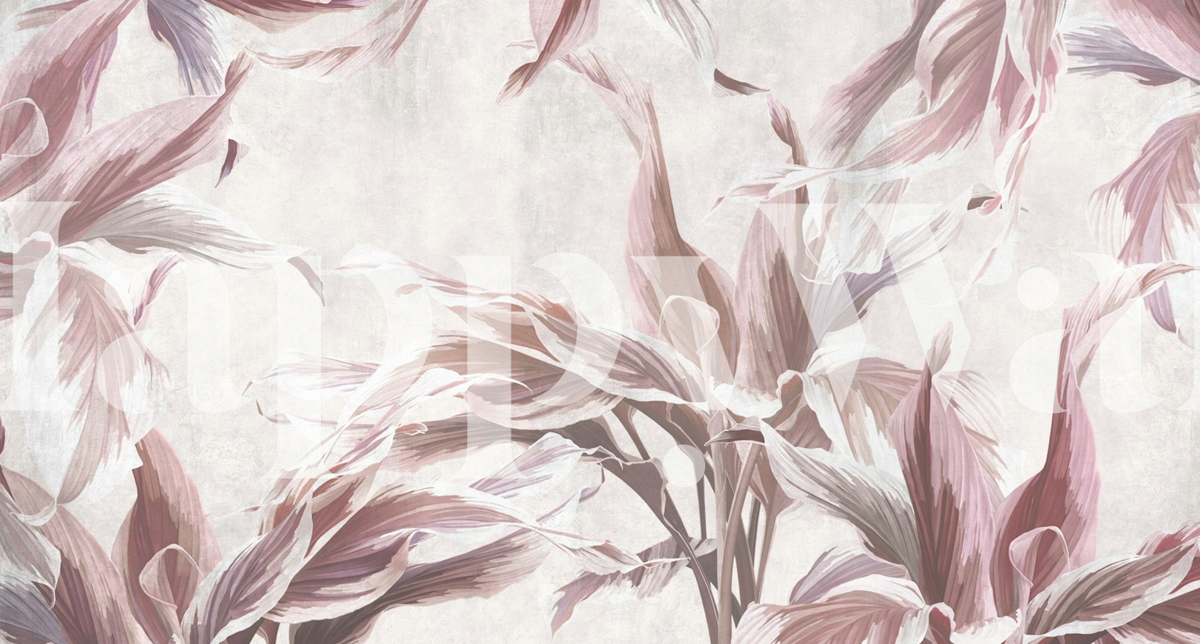 Pink floral botanical pattern wallpaper on a soft textured background.