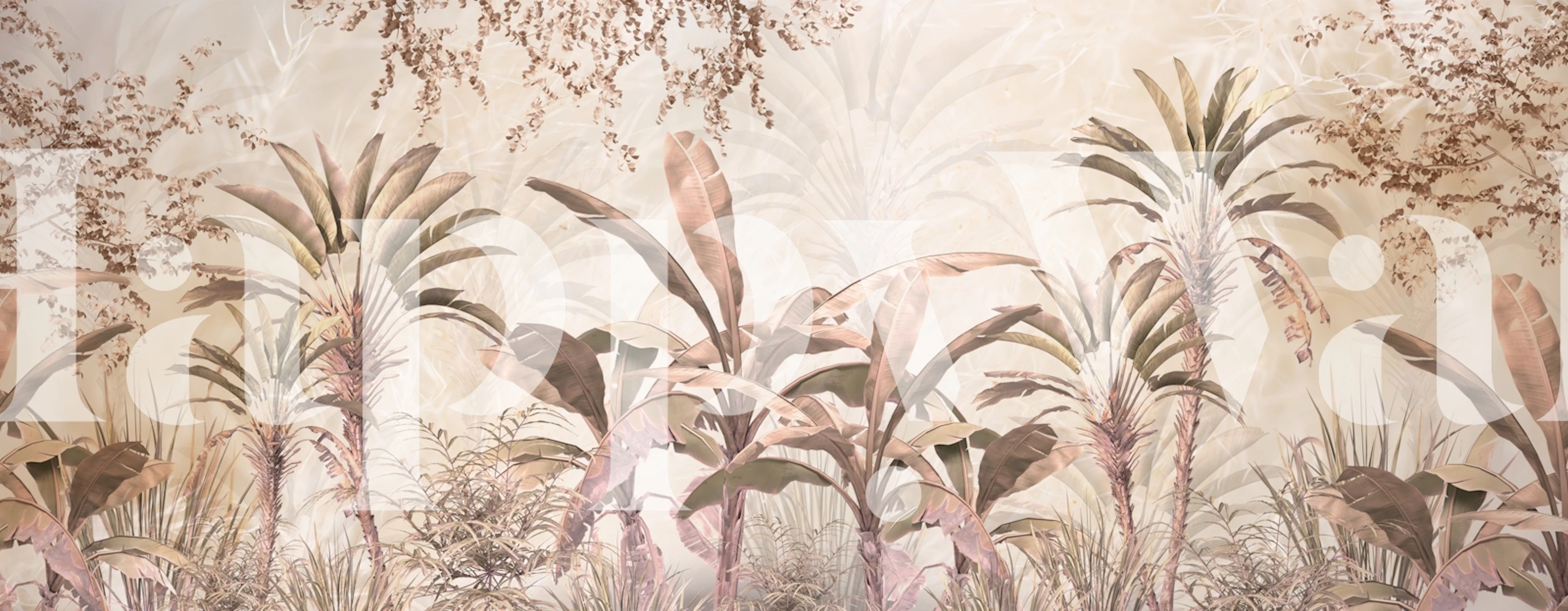 Tropical leaf patterns in soft pink shades wallpaper