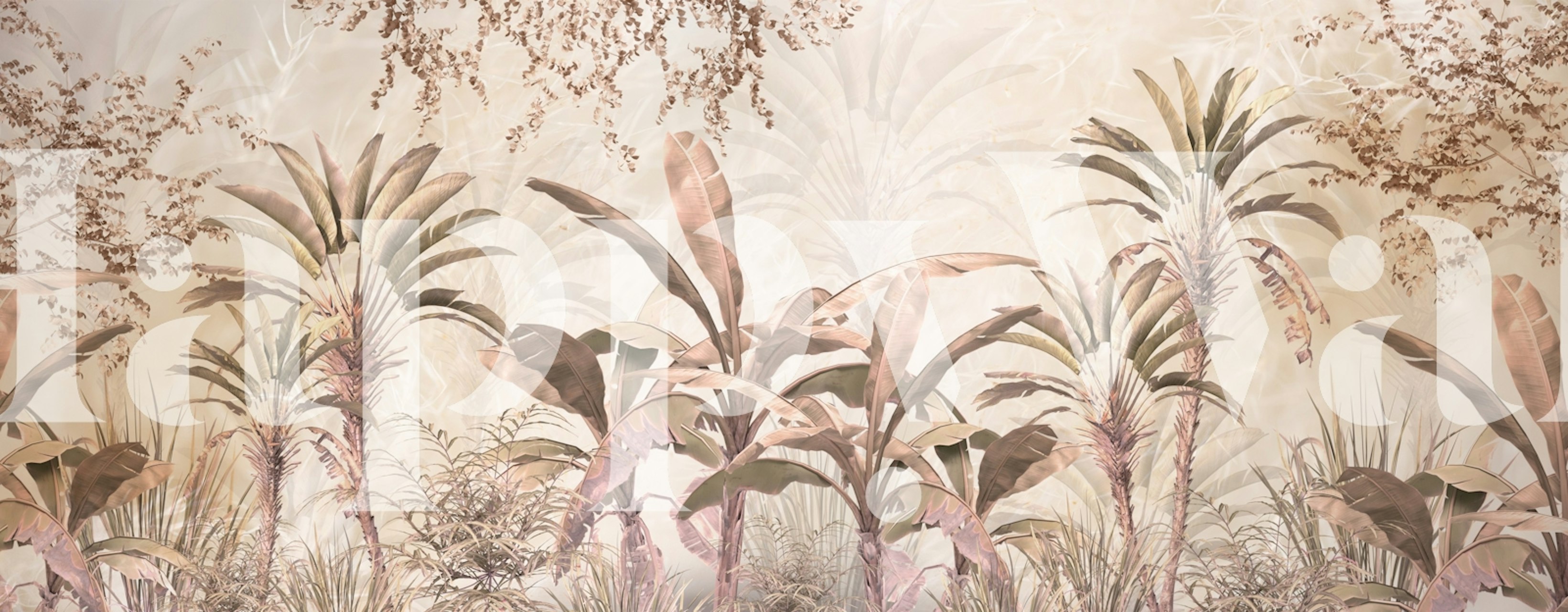 Tropical leaf patterns in soft pink shades wallpaper