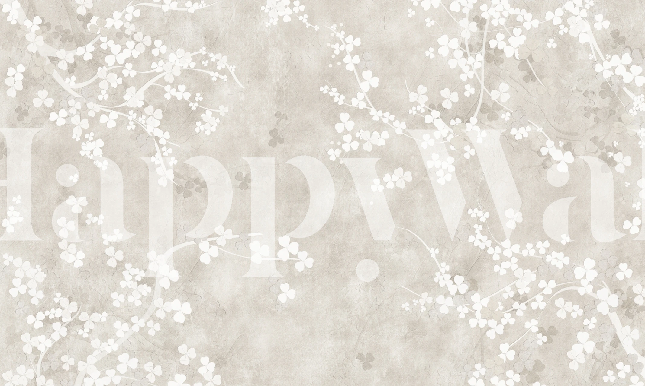 Floral pattern with delicate white blossoms on a soft beige background wallpaper