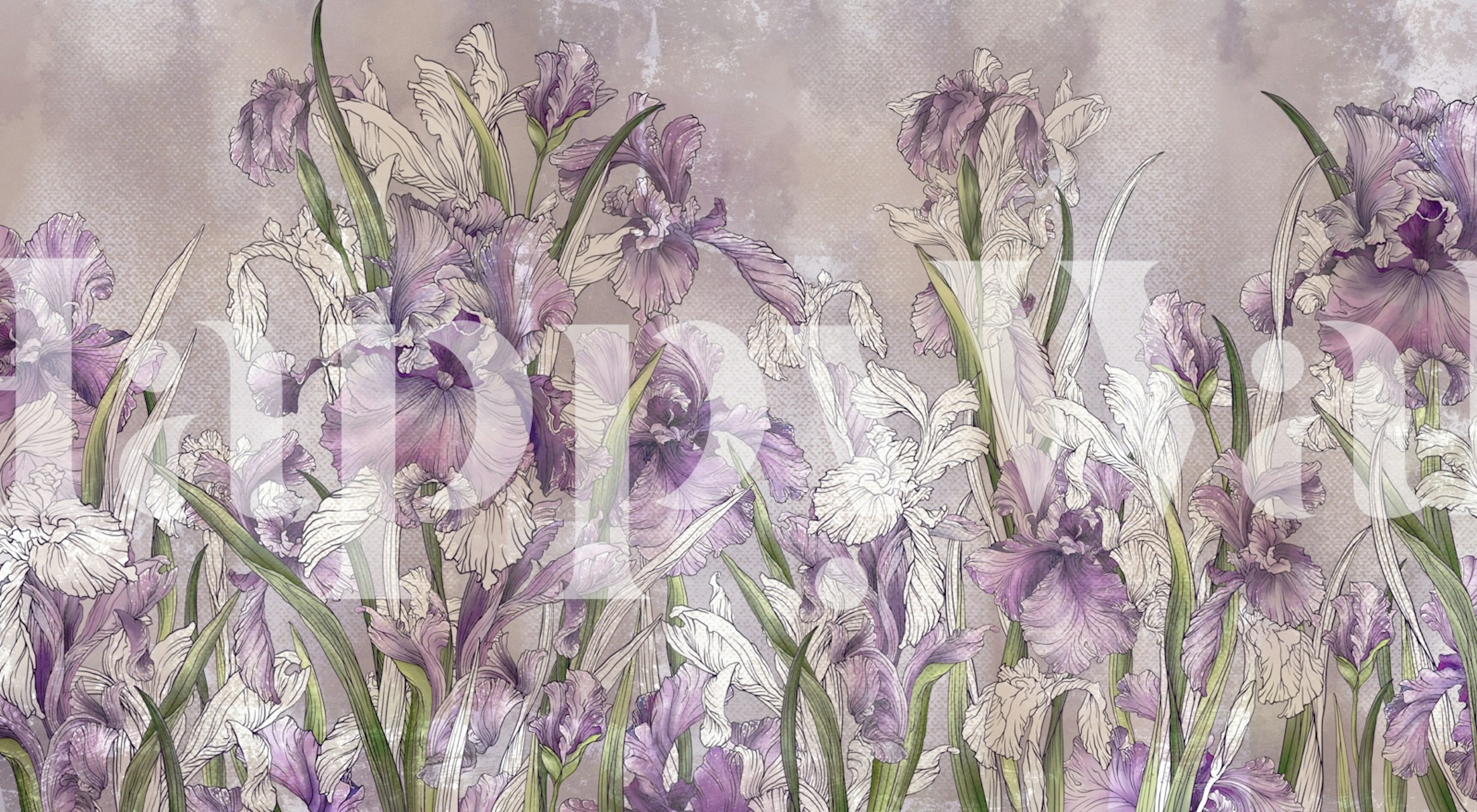 Vibrant iris art wallpaper in a room