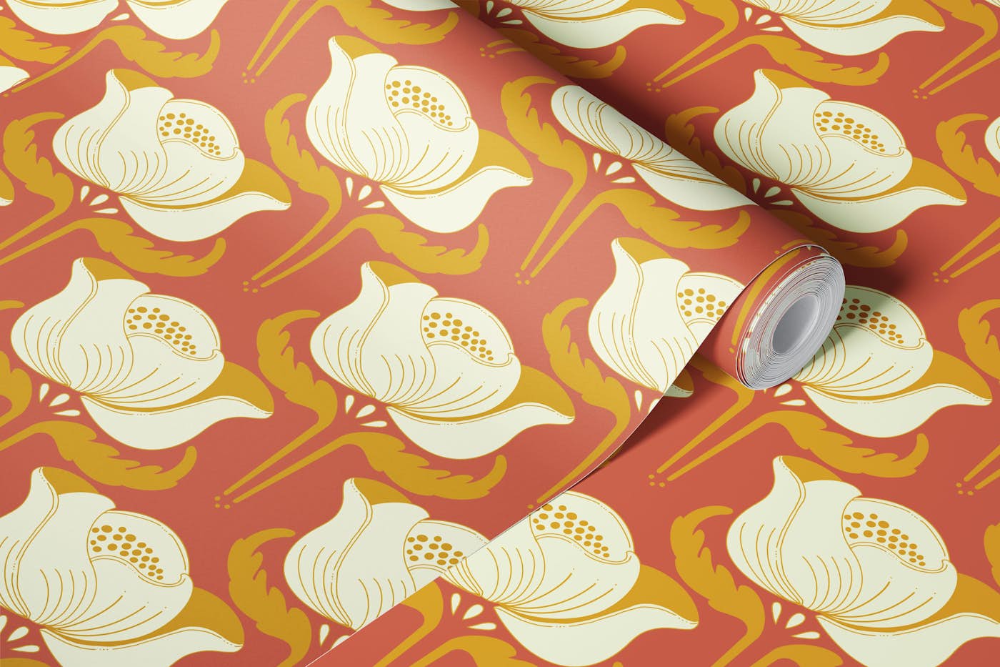 Art nouveau peonie - terra cotta wallpaper roll