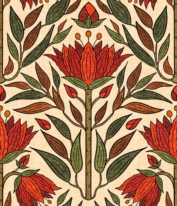 Fritillary in Warm Coral and Olive