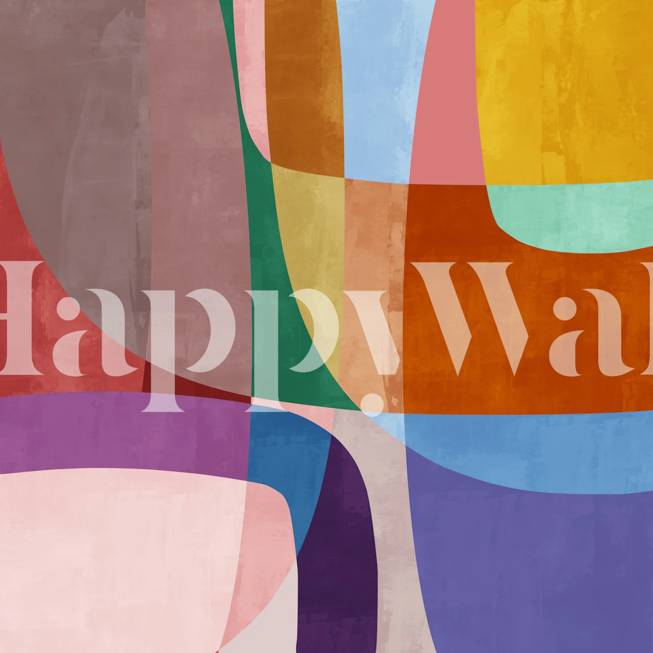 Colorful abstract shapes in pink, orange, green, and blue wallpaper