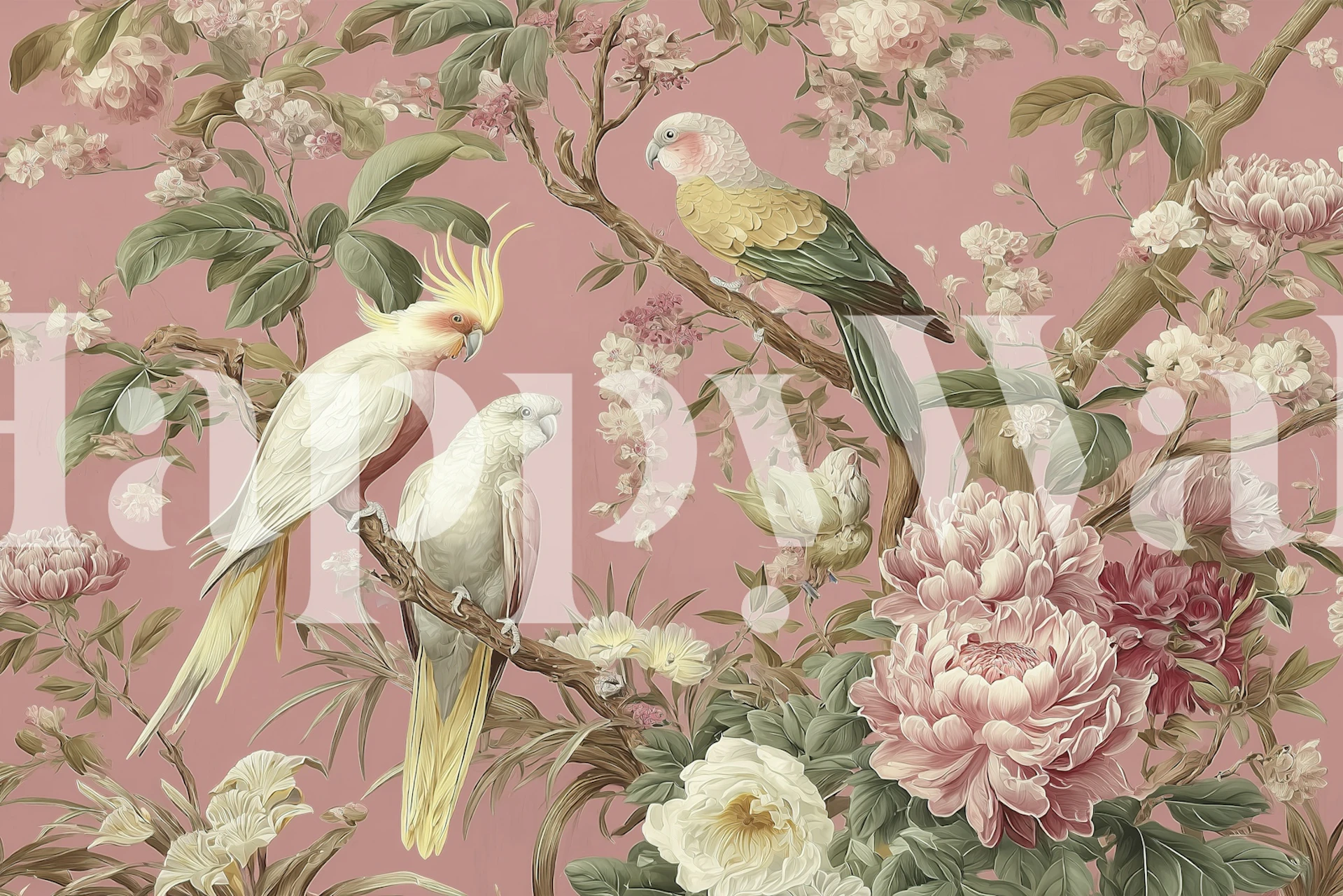 Birds and Blossoms Tapetdesign in einem Raum