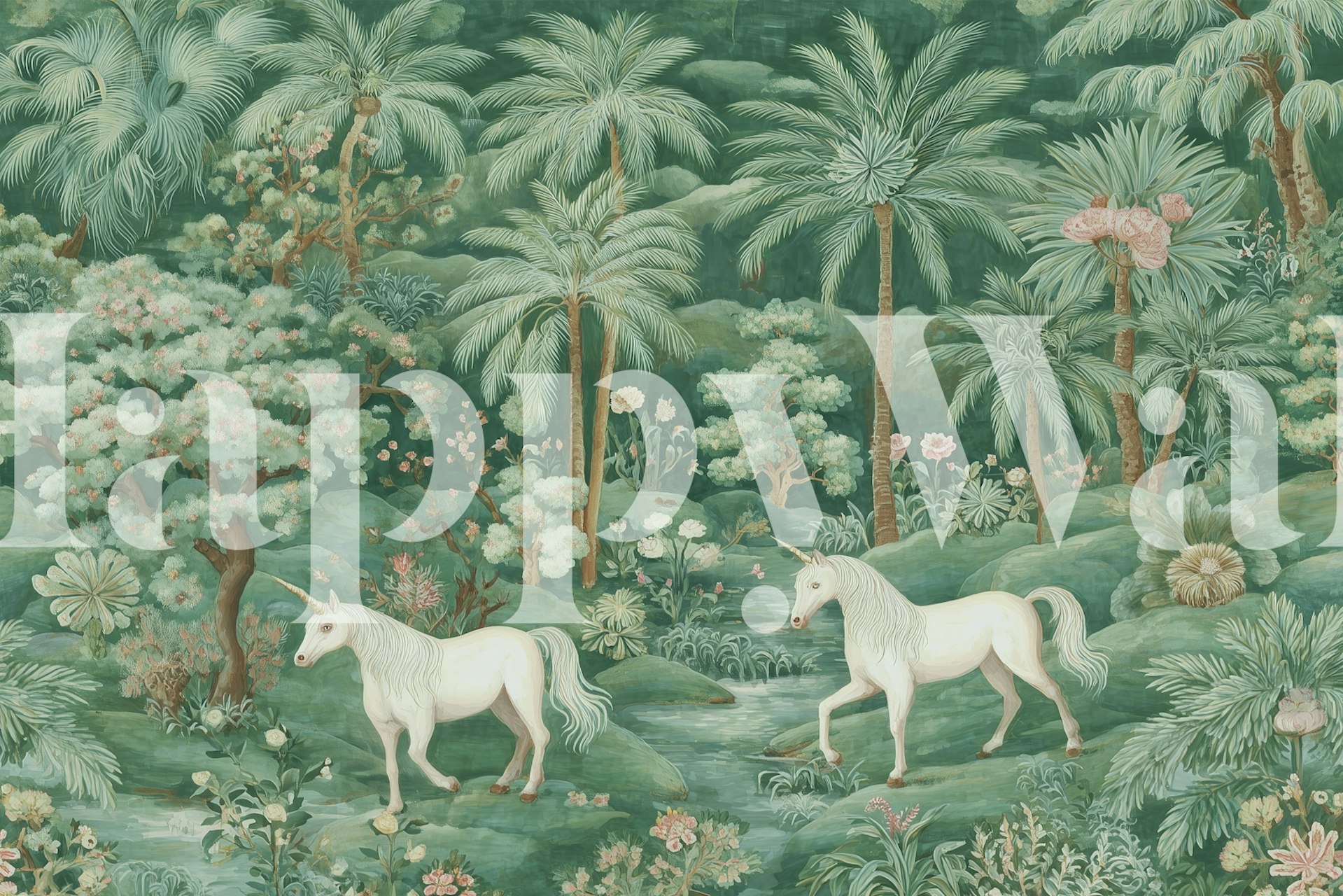 Mystical jungle wallpaper with unicorns