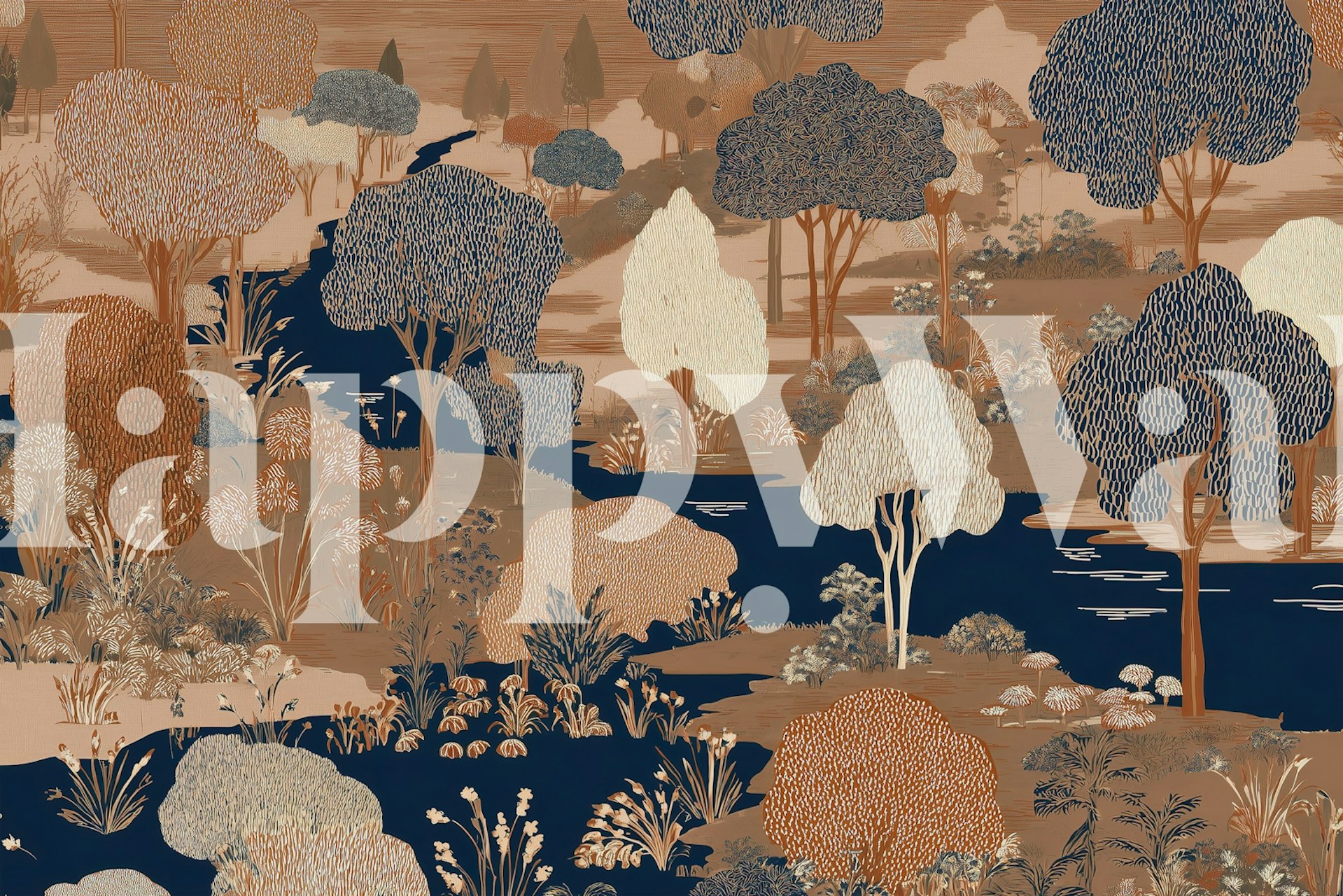 Autumn forest landscape wallpaper in a room