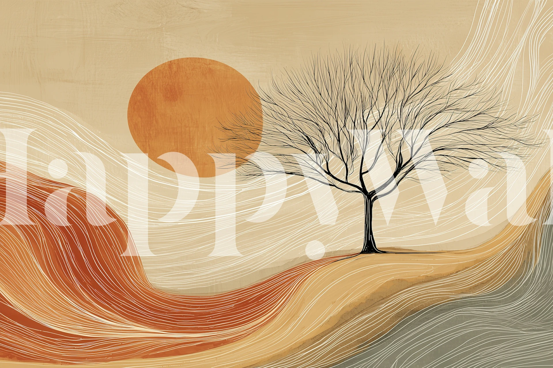 Abstract Serene Landscape papel de parede em um quarto