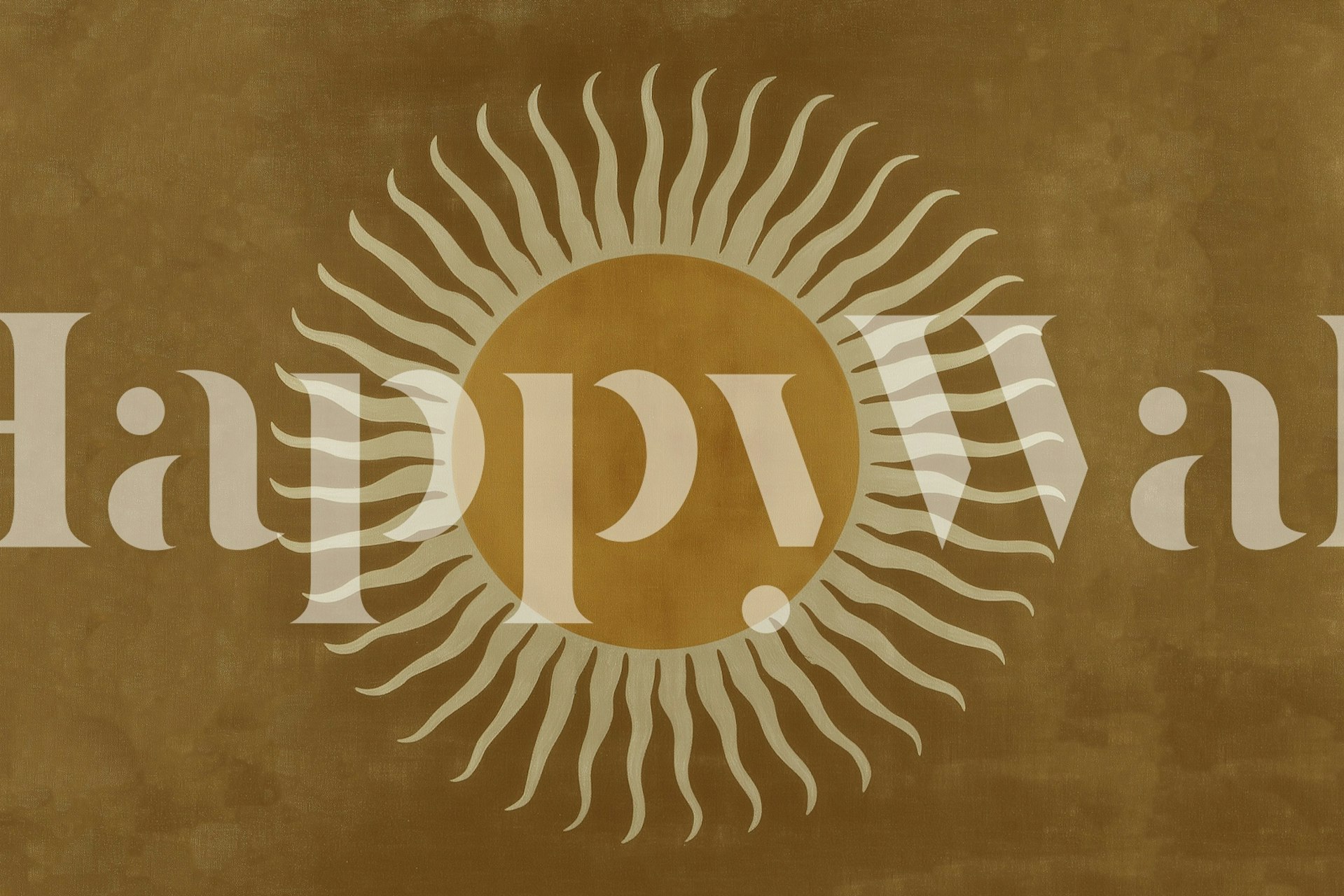 Golden sunburst pattern on textured wallpaper