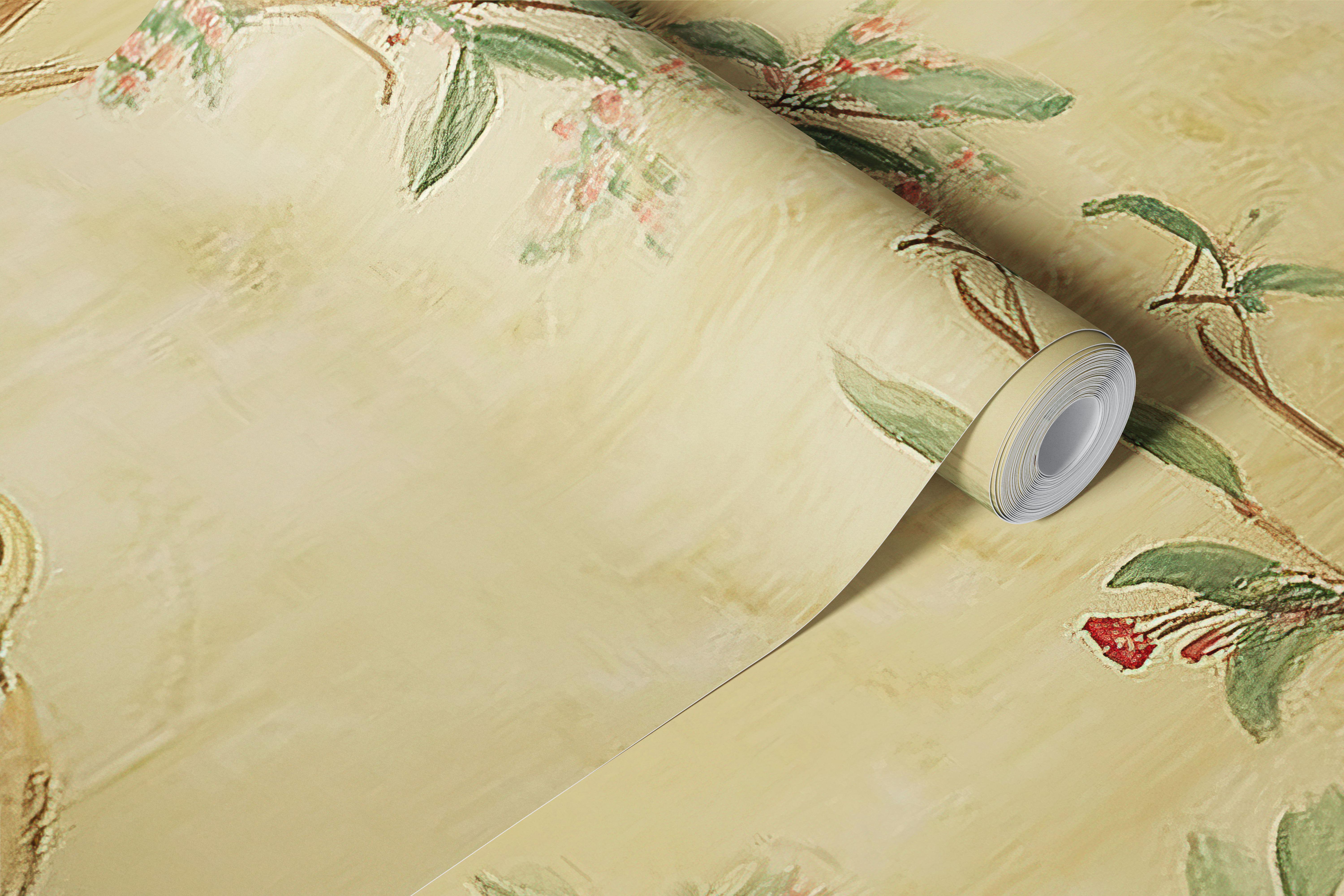 Delicate Garden Birds and Blossoms wallpaper in a room