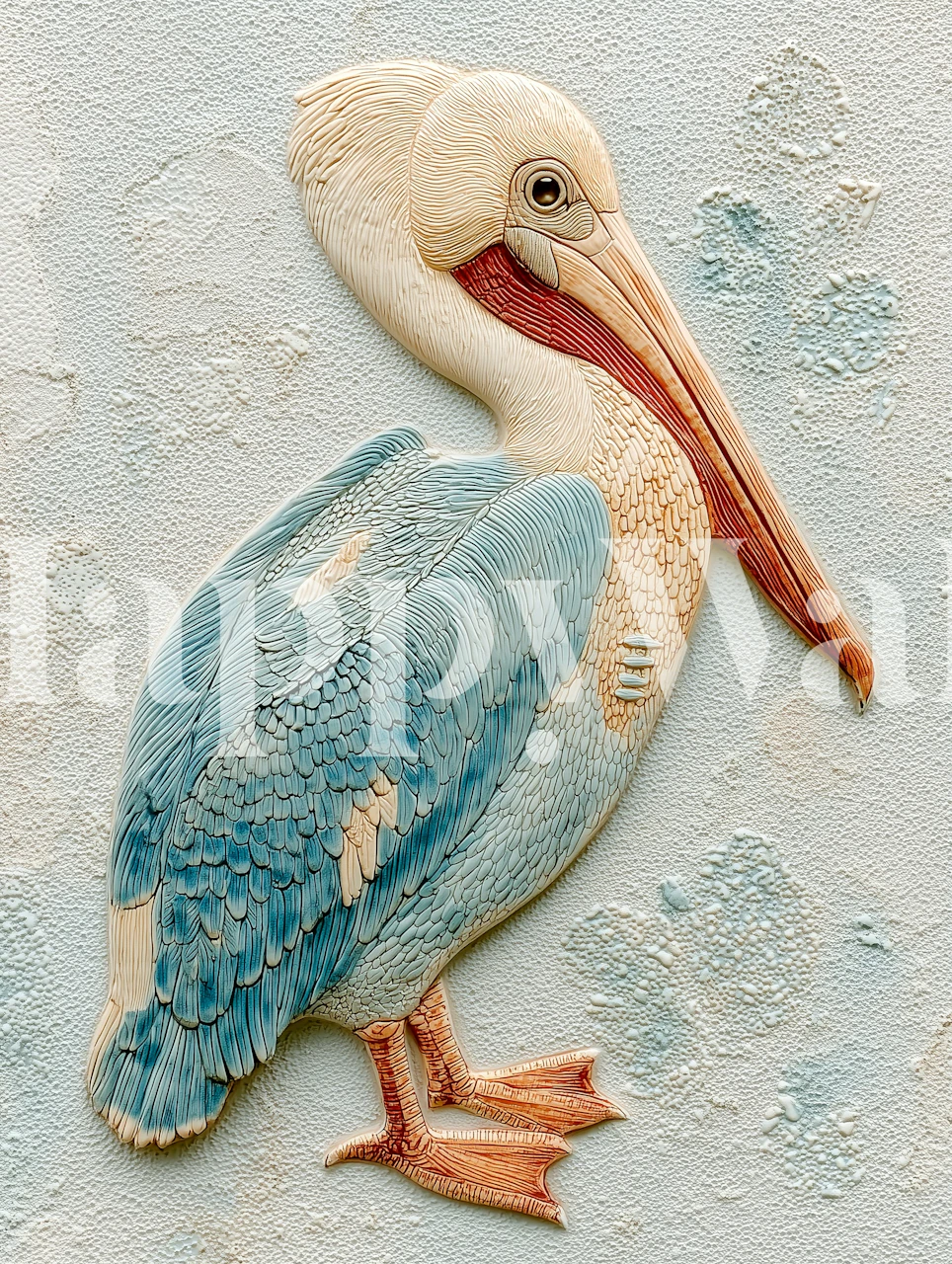 Vintage Pelican Art wallpaper displayed in a room
