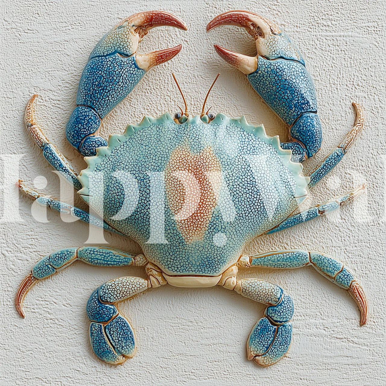 Blue crab design with textured details on light background wallpaper