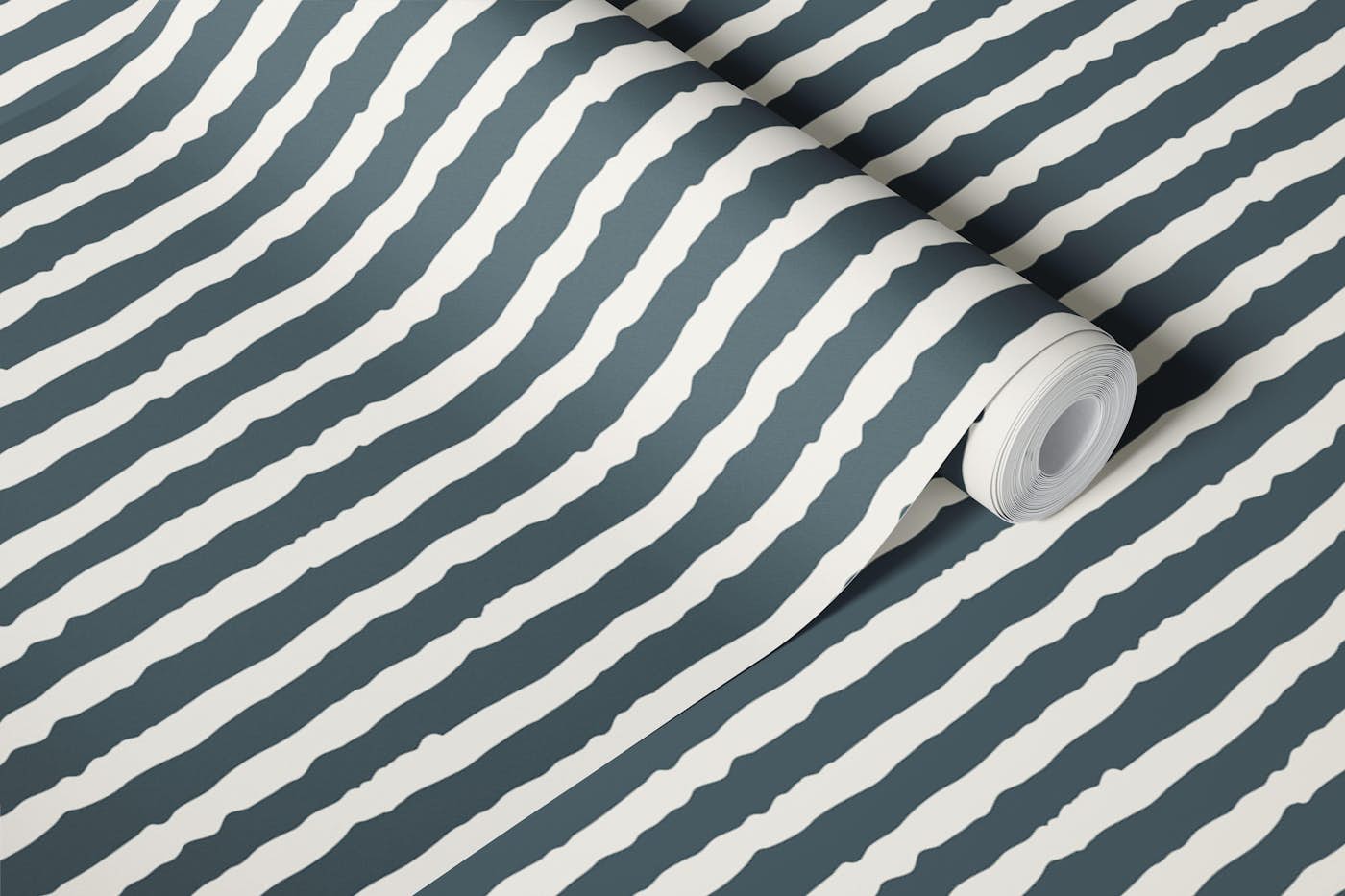 Olive Green and White Ripple Stripes wallpaper roll