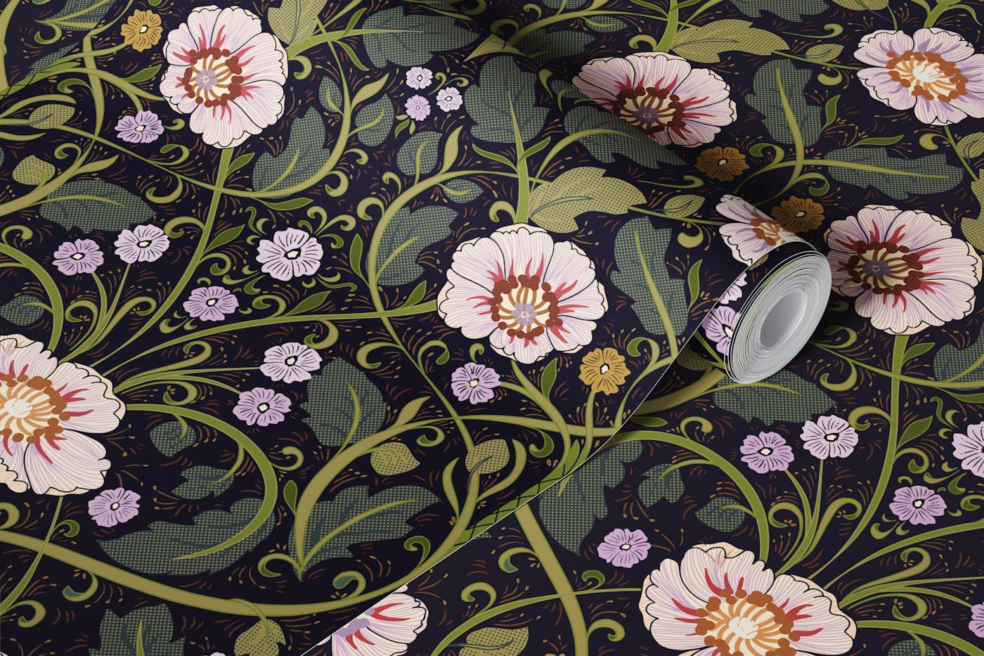 Floral Nouveau nostalgia dark lilac wallpaper roll