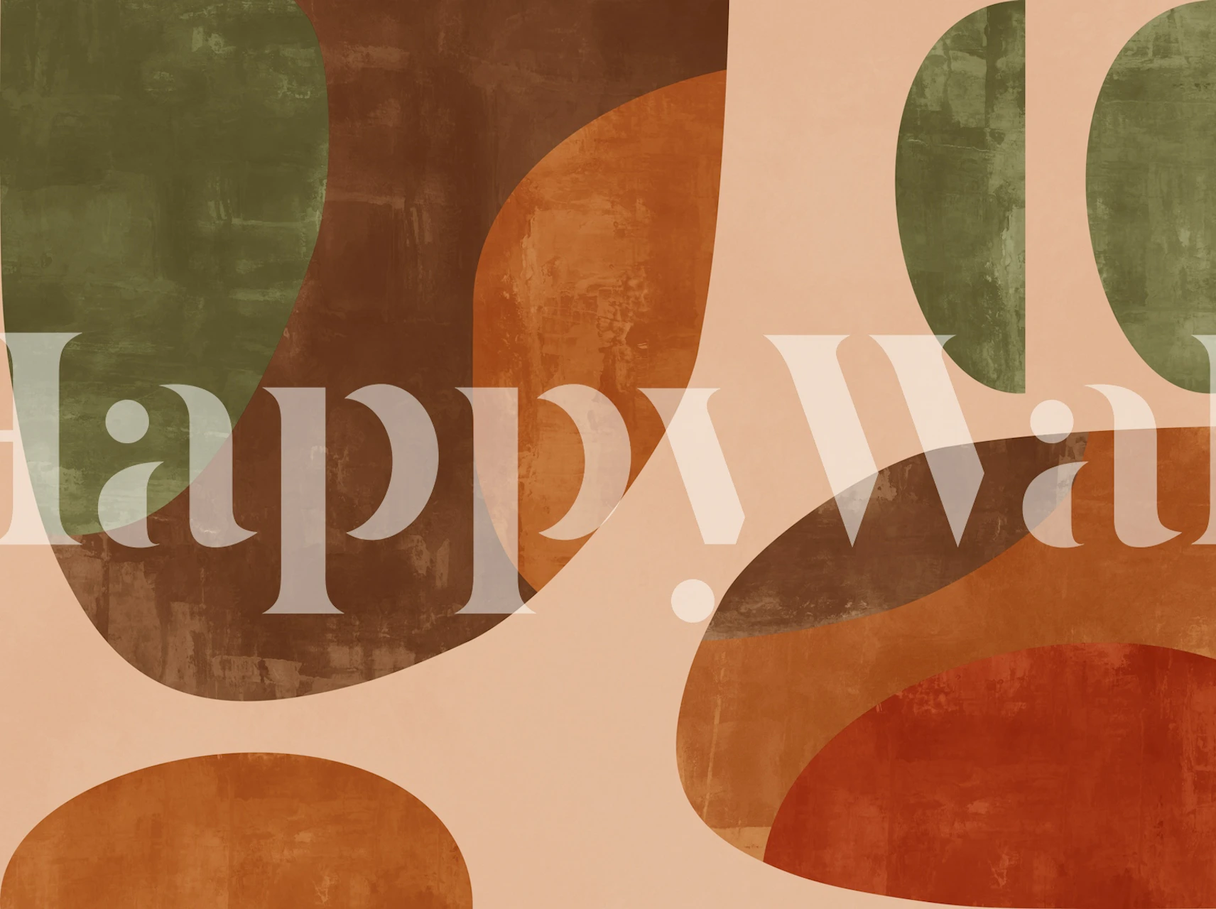 Abstract shapes in earth tones of green, orange, and brown wallpaper