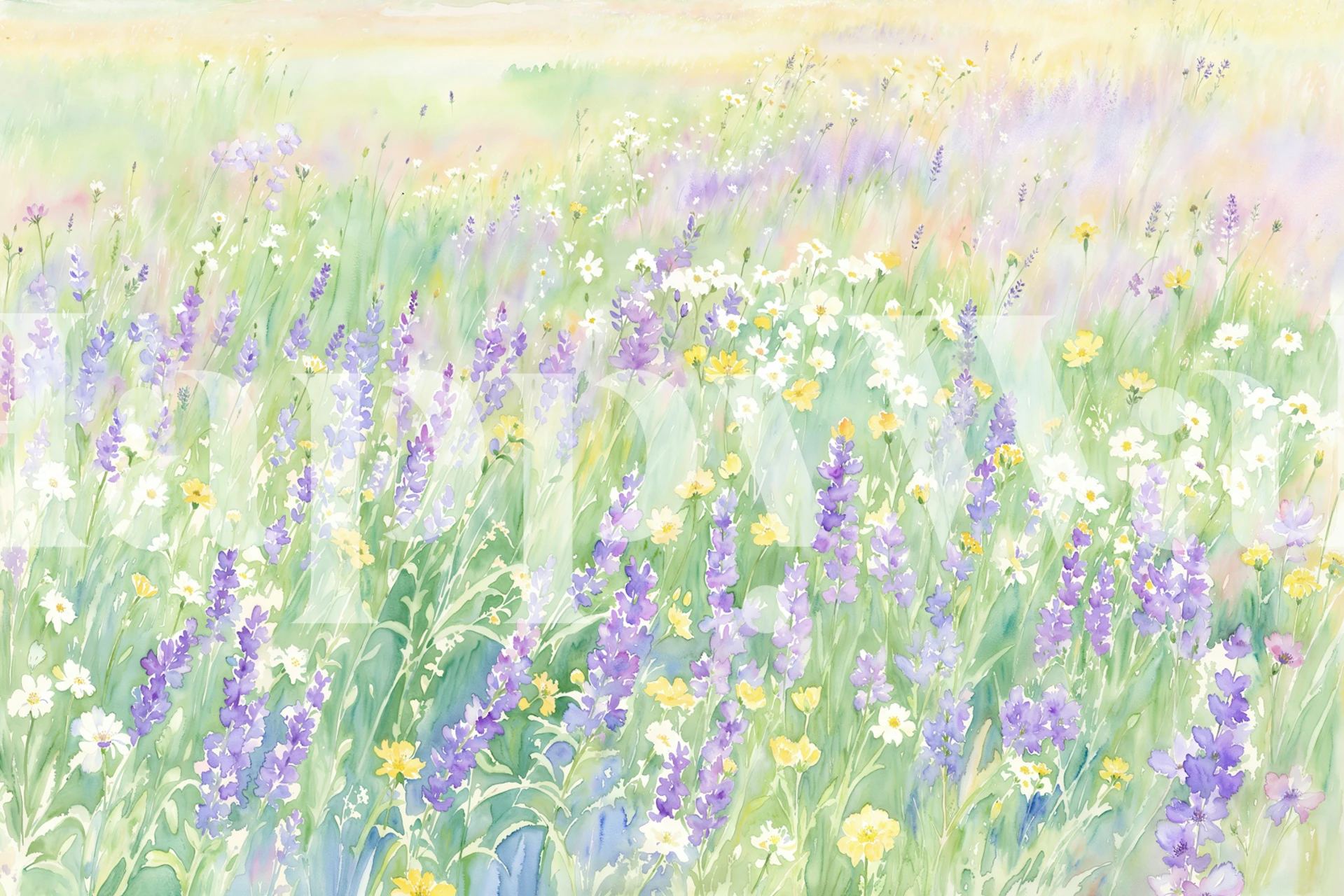 Papel de parede Lavender meadow exibido em um cômodo