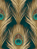 Large Peacock Feather Teal Gold Vintage wallpaper