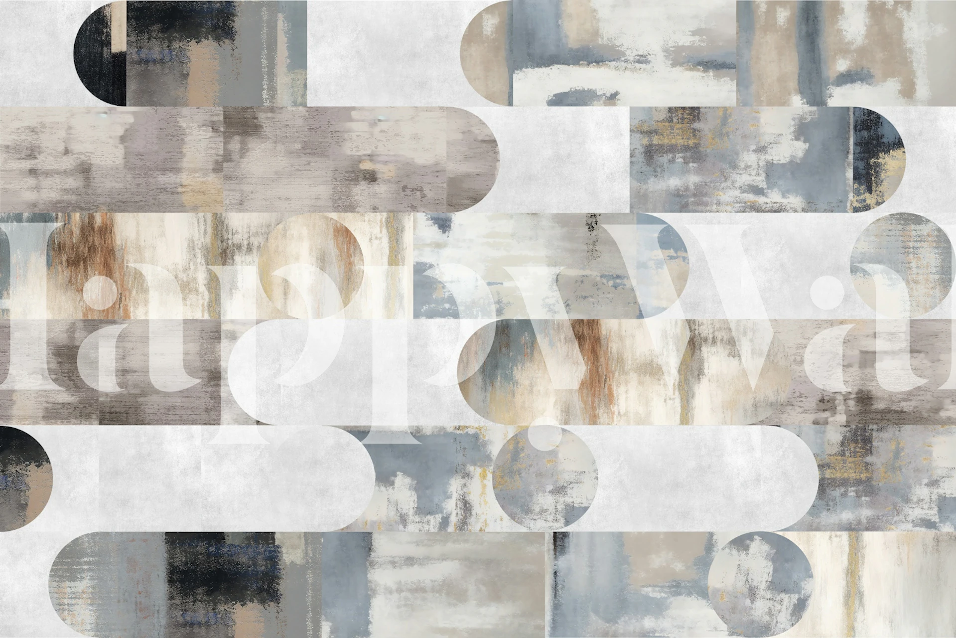 Abstract brushstroke pattern in beige, gray, and white wallpaper