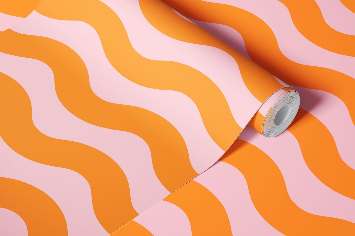 Pink and Orange Modern Waves 1 wallpaper roll