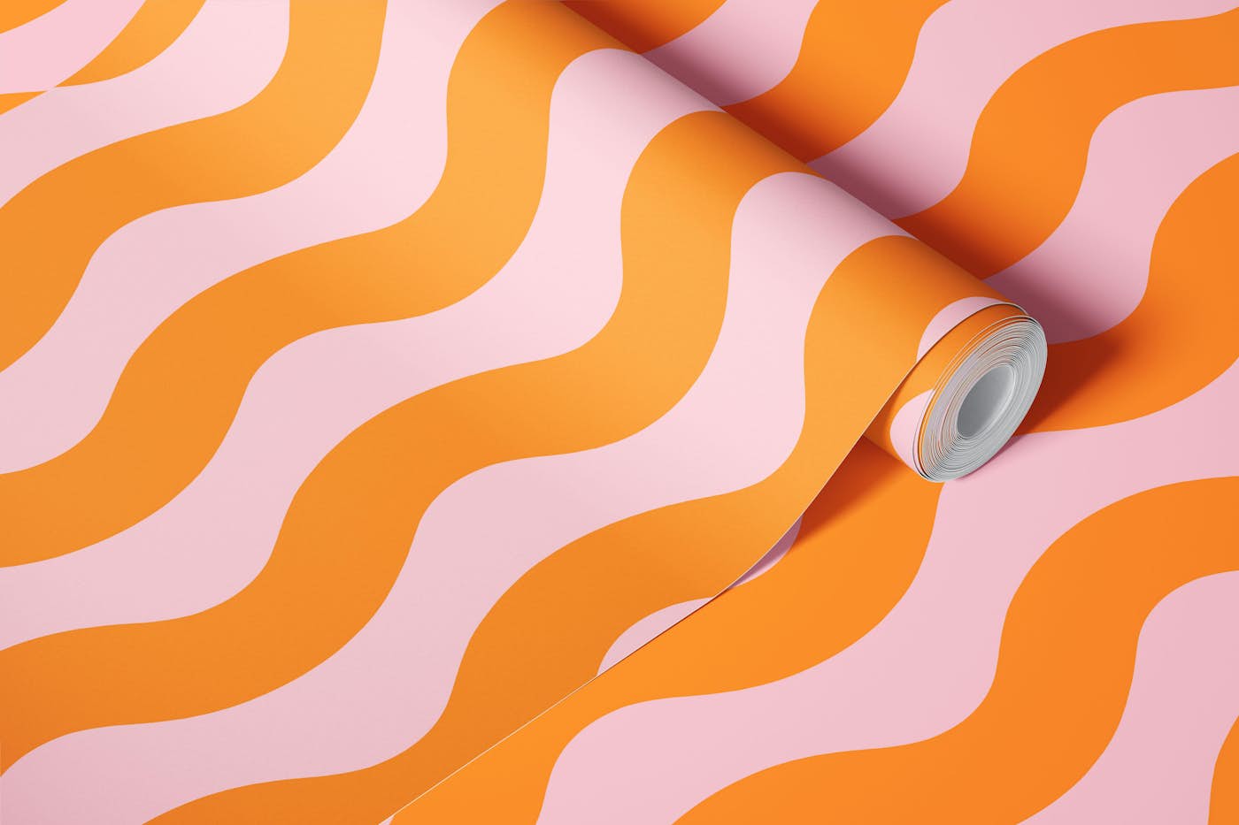 Pink and Orange Modern Waves 2 wallpaper roll
